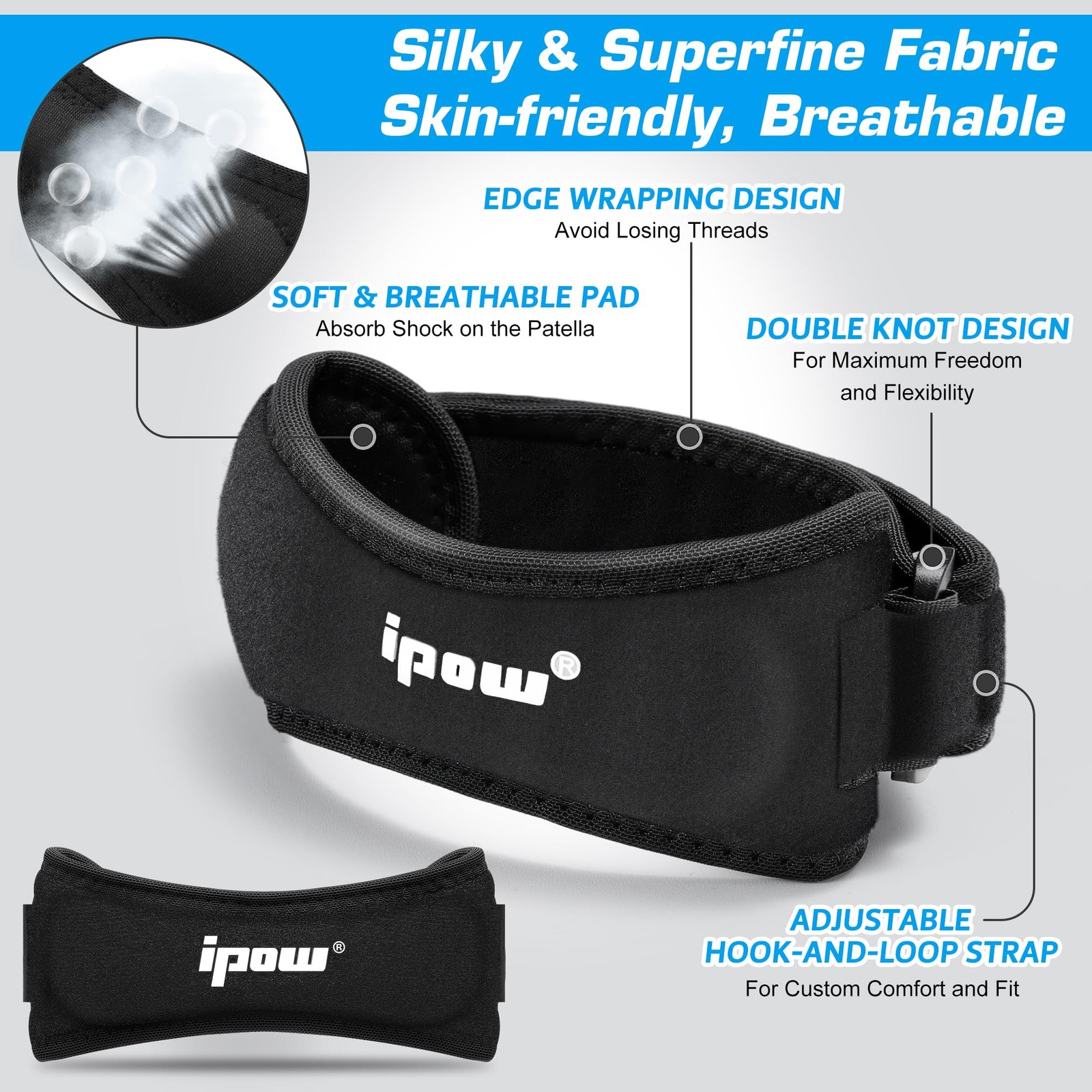IPOW Patella Tendon Knee Strap 2 Pack Pain Relief & One Size, Black