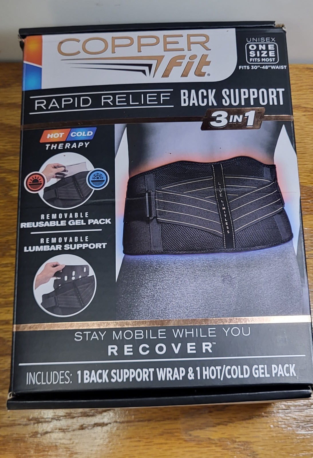 Copper Fit CFRRBK1SZ-001-OS Back Support Brace – Black(new Open Box)