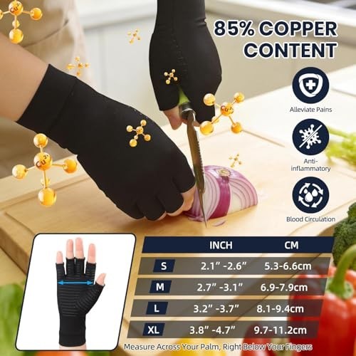 Copper Arthritis Gloves 2 Pairs Compression Hand Support for Pain Relief Carpal