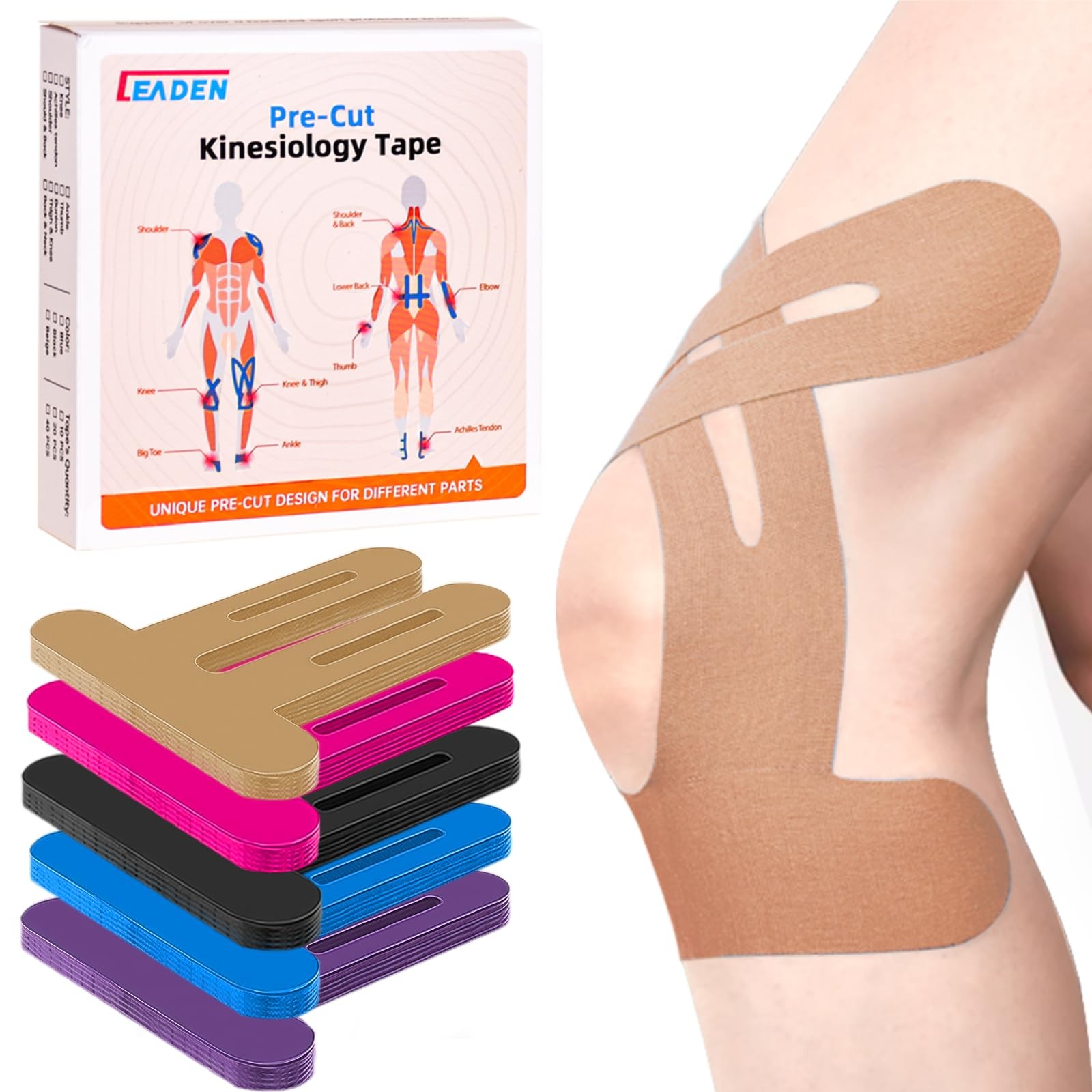 IEADEN Precut Kinesiology Tape for Knees, 20 Pcs – Knee Support & Stability,