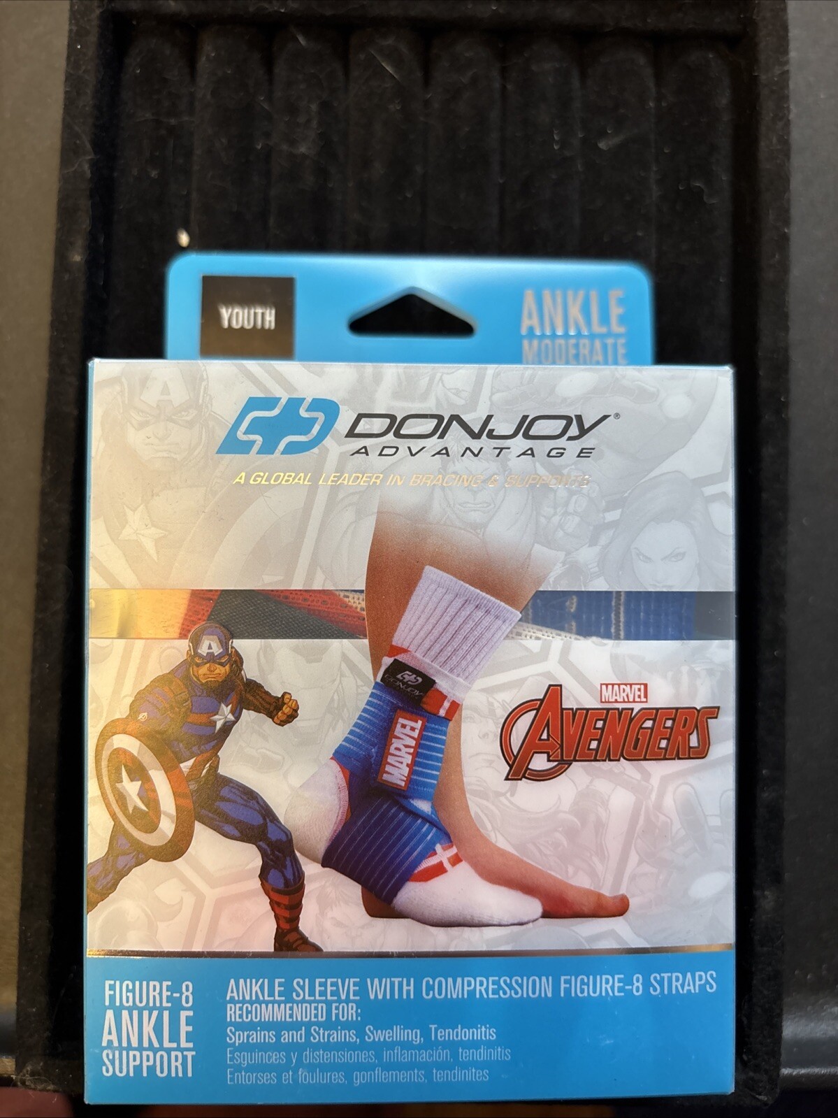 DonJoy Marvel Moderate Figure 8 Compression Ankle Support Sleeve Youth Sz