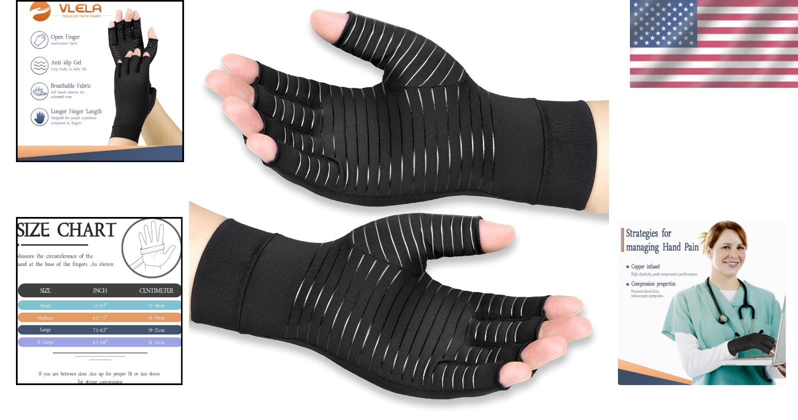 Fingerless Copper Compression Gloves for Hand Pain Relief – Unisex, Lightweight