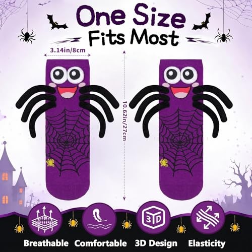 Funny Halloween Socks for Women Men Crazy 3D Spooky Bat Spider Socks for