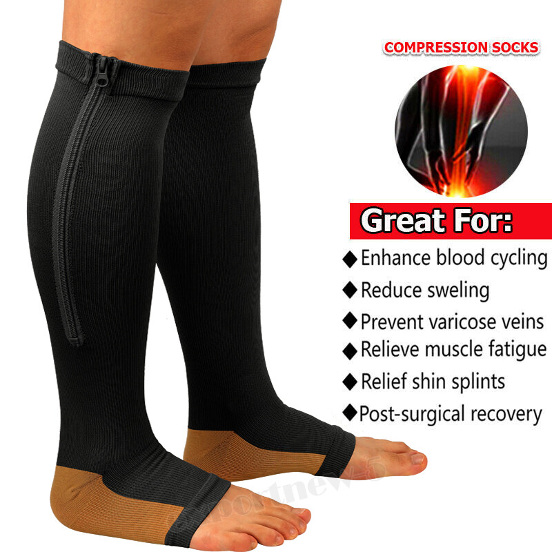 Copper Compression Support Zipper Socks Graduated Stocking Men Women 20-30mmHg