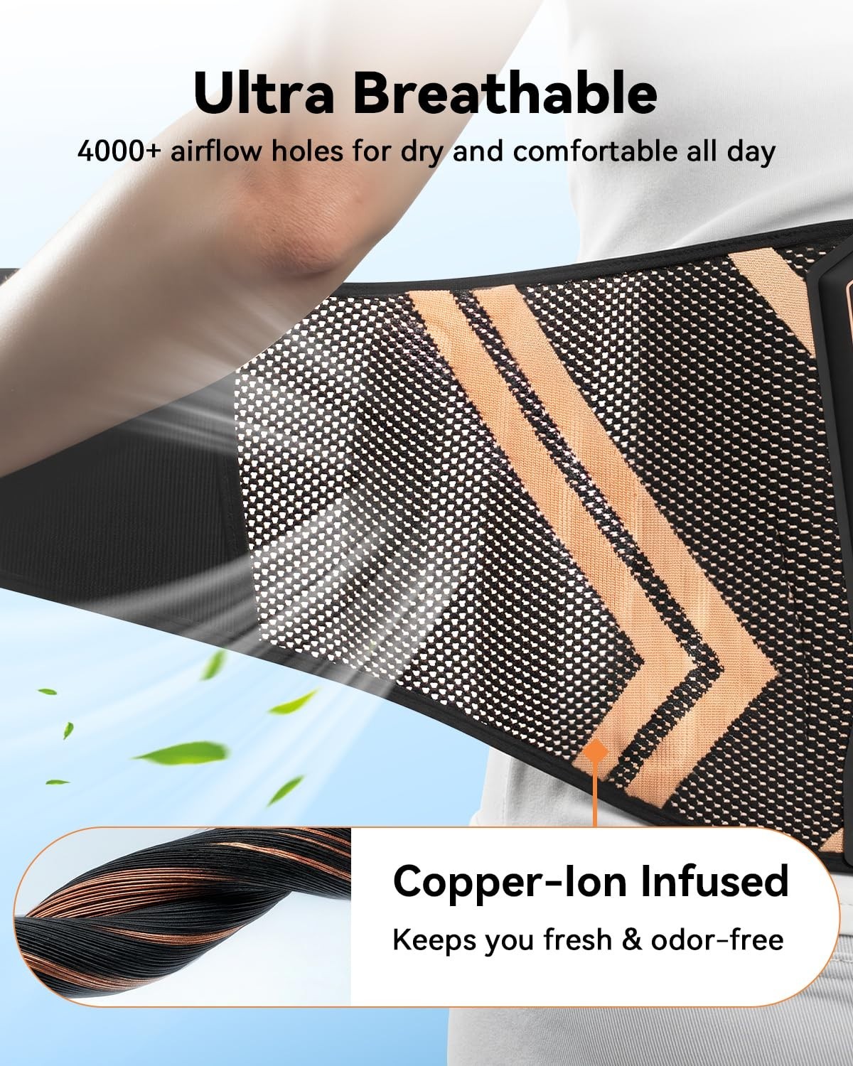 Ultra Breathable Back Brace for Lower Back Pain Relief | Copper Infused Lumbar S