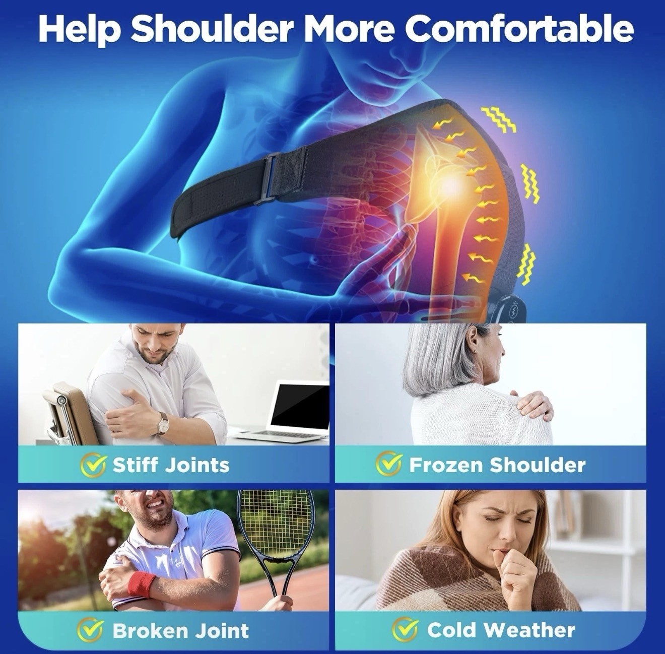 Cordless Portable Shoulder Heating Pad Massager, Heating Vibration Shoulder …