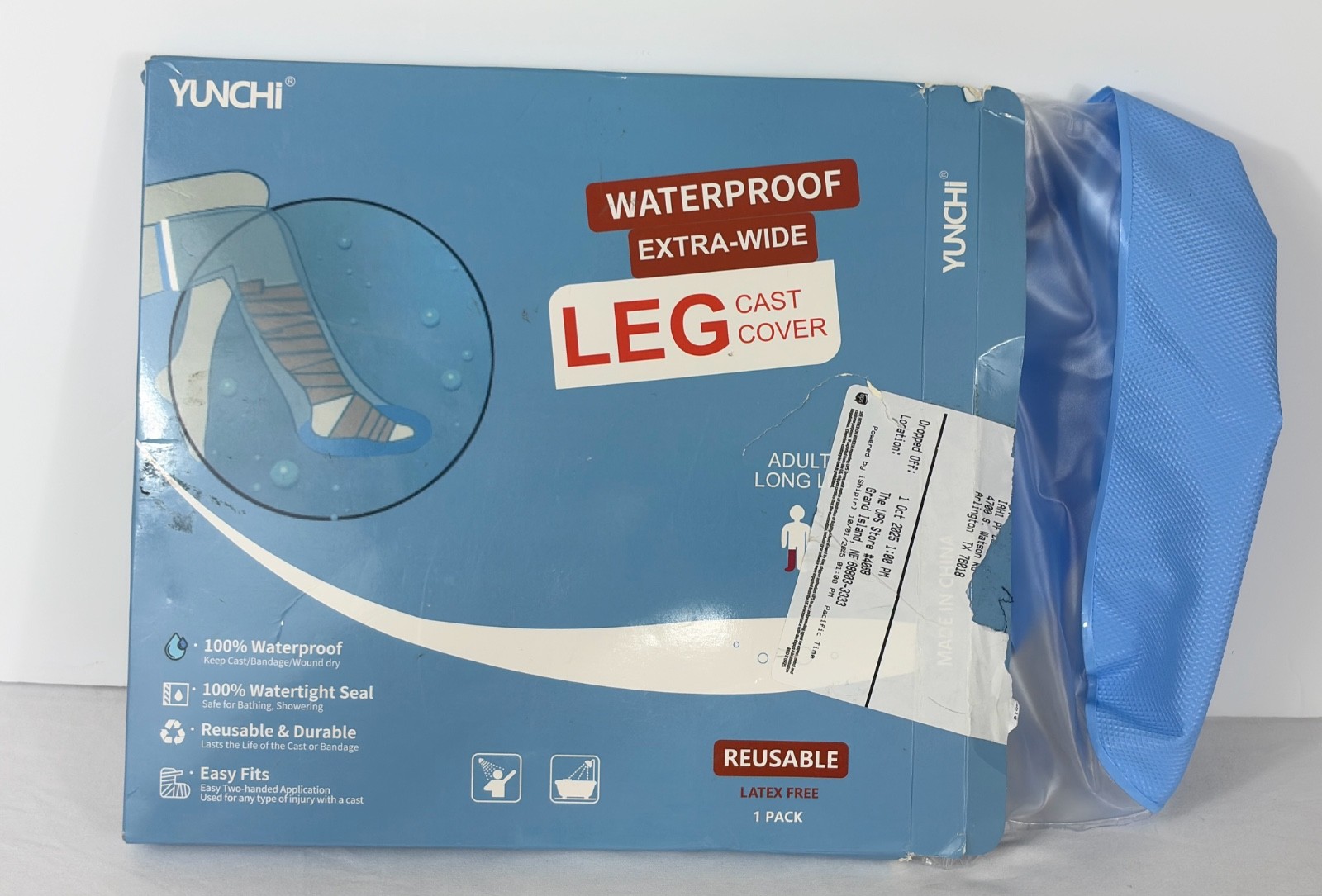 Yunchi waterproof leg cast latex free easy on off, shower, reusable