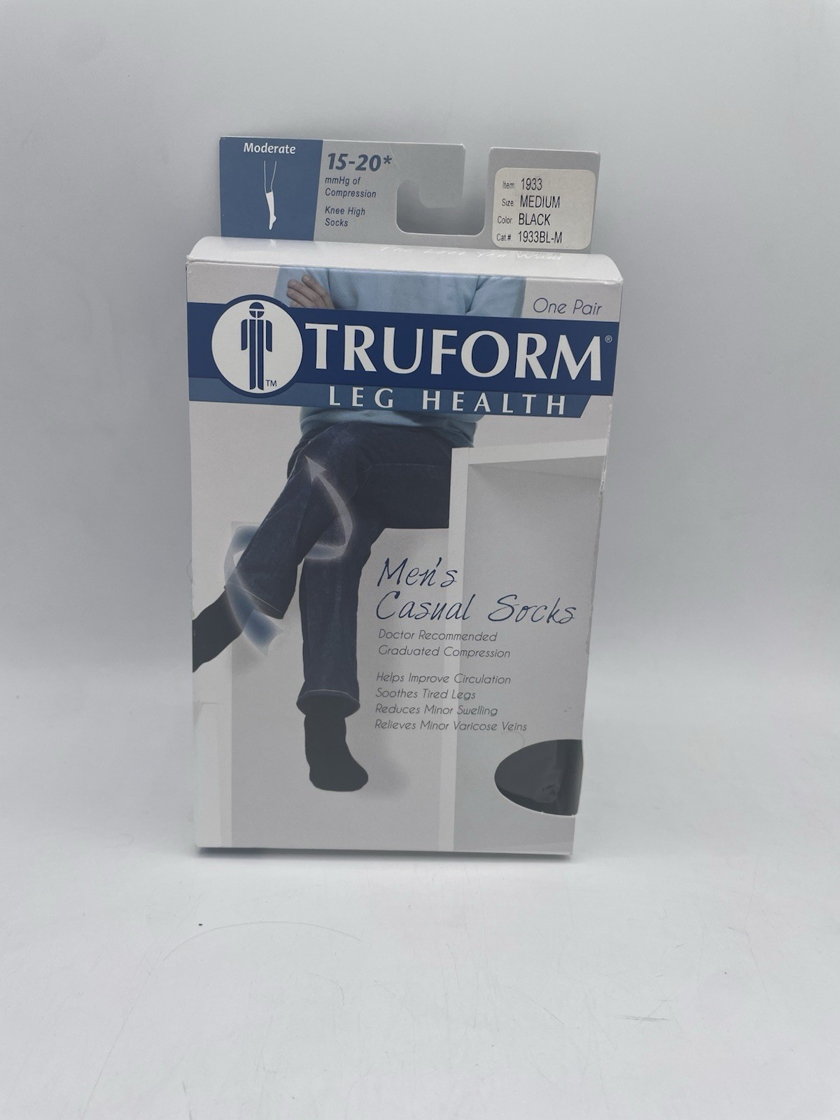 TRUFORM Leg Health Compression Men’s Casual Socks Black 15-20* 1933BL-M NIB