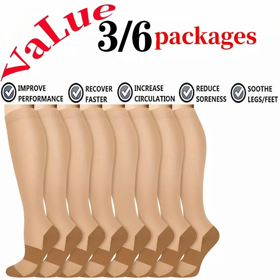 3Pair Copper Compression Socks 20-30Mmhg Para Hombres y Mujeres Medias Talla