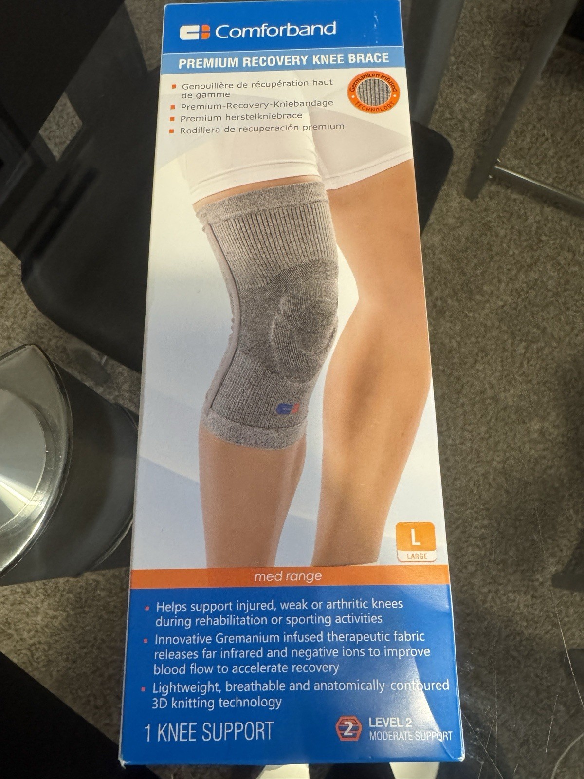 Comforband Premium Recovery Knee Compression Support – Germanium Large, Gray