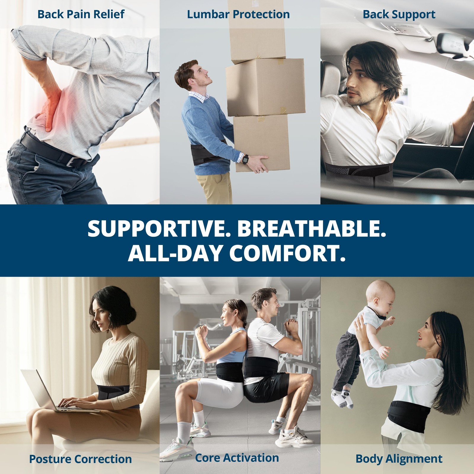 Strong Self-Heating Fit Lower Back Brace – Advanced Composite Fiber Support B…