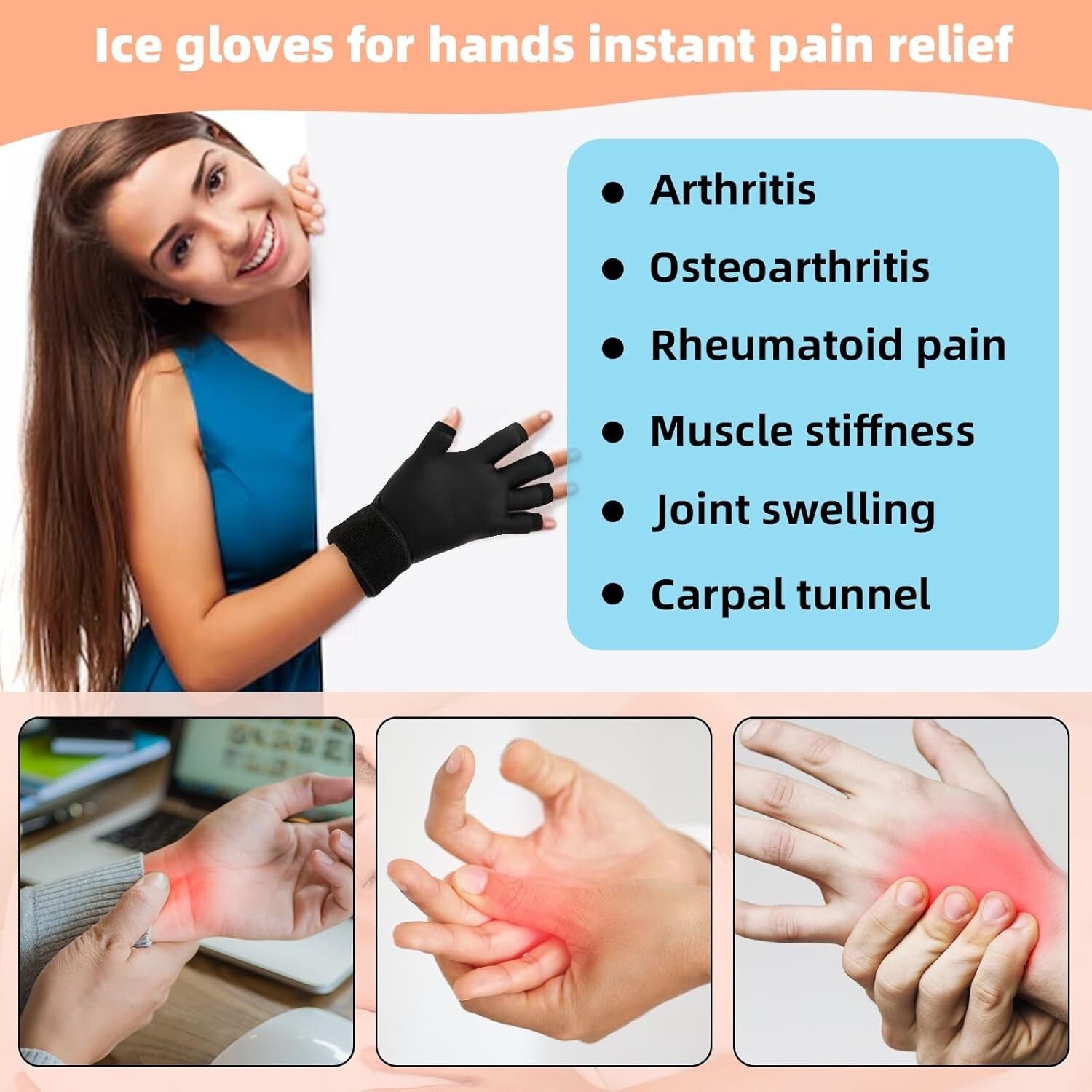 Finger Arthritis Compression Hand Ice Pack Gloves for Cold Hot Therapy Pain R…