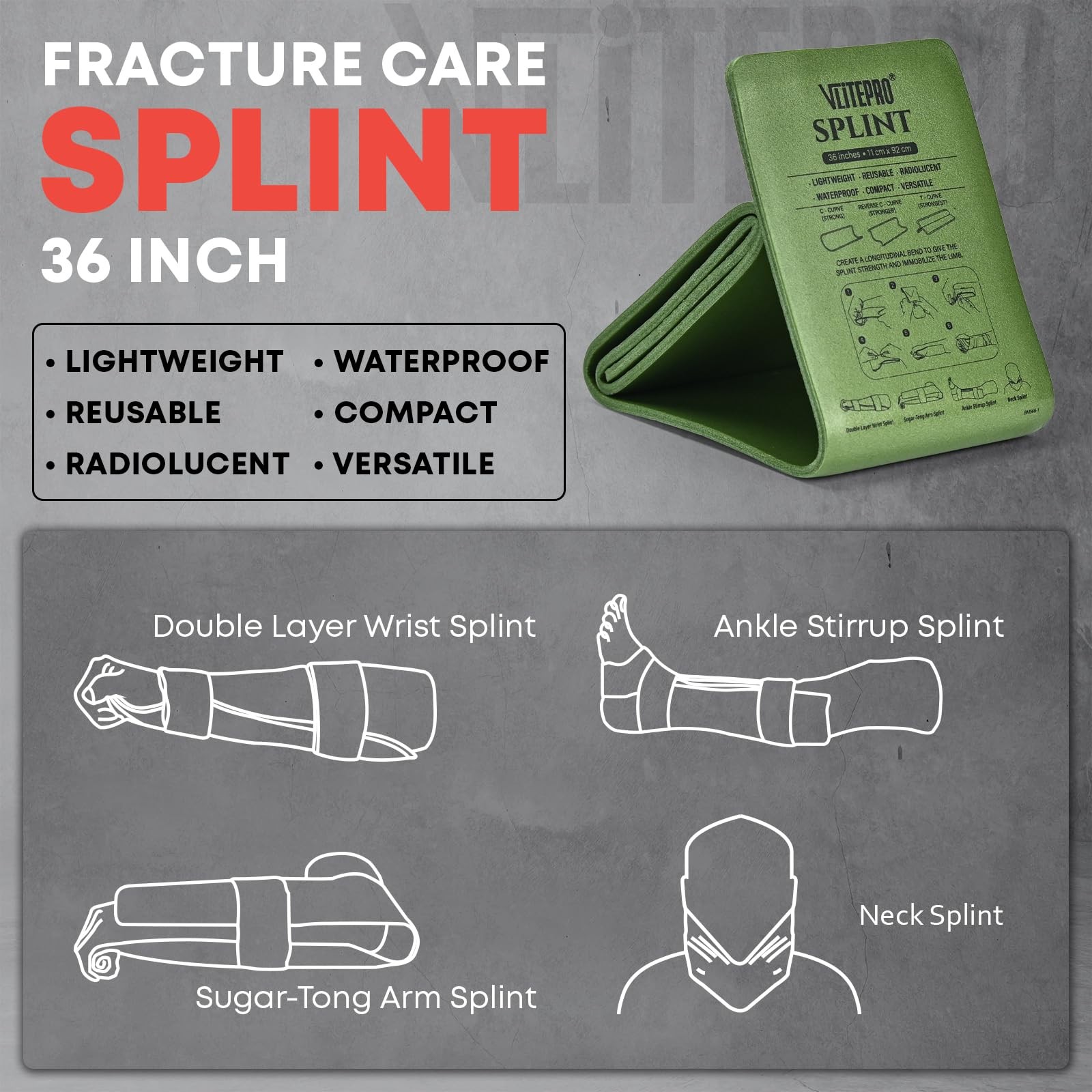 VLITEPRO First Aid Splint,36″ X 4.3″ Medical Tactical Field 2pack