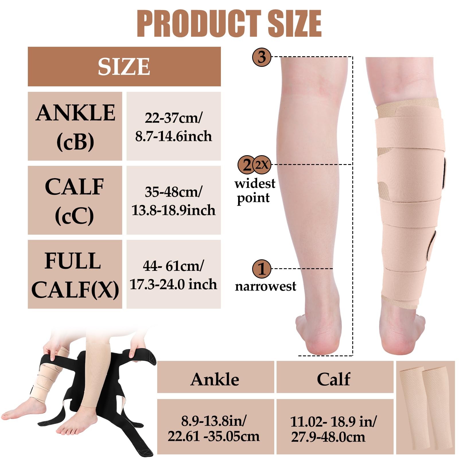 3 Pairs Lymphedema Compression Leg Wraps Adjustable Lower Leg Cover up Medica…