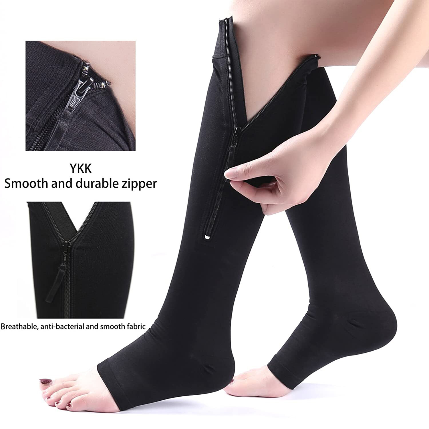 Compression Zip Up Socks Open-Toe Zipper Leg Support Unisex Socks Knee Stocking