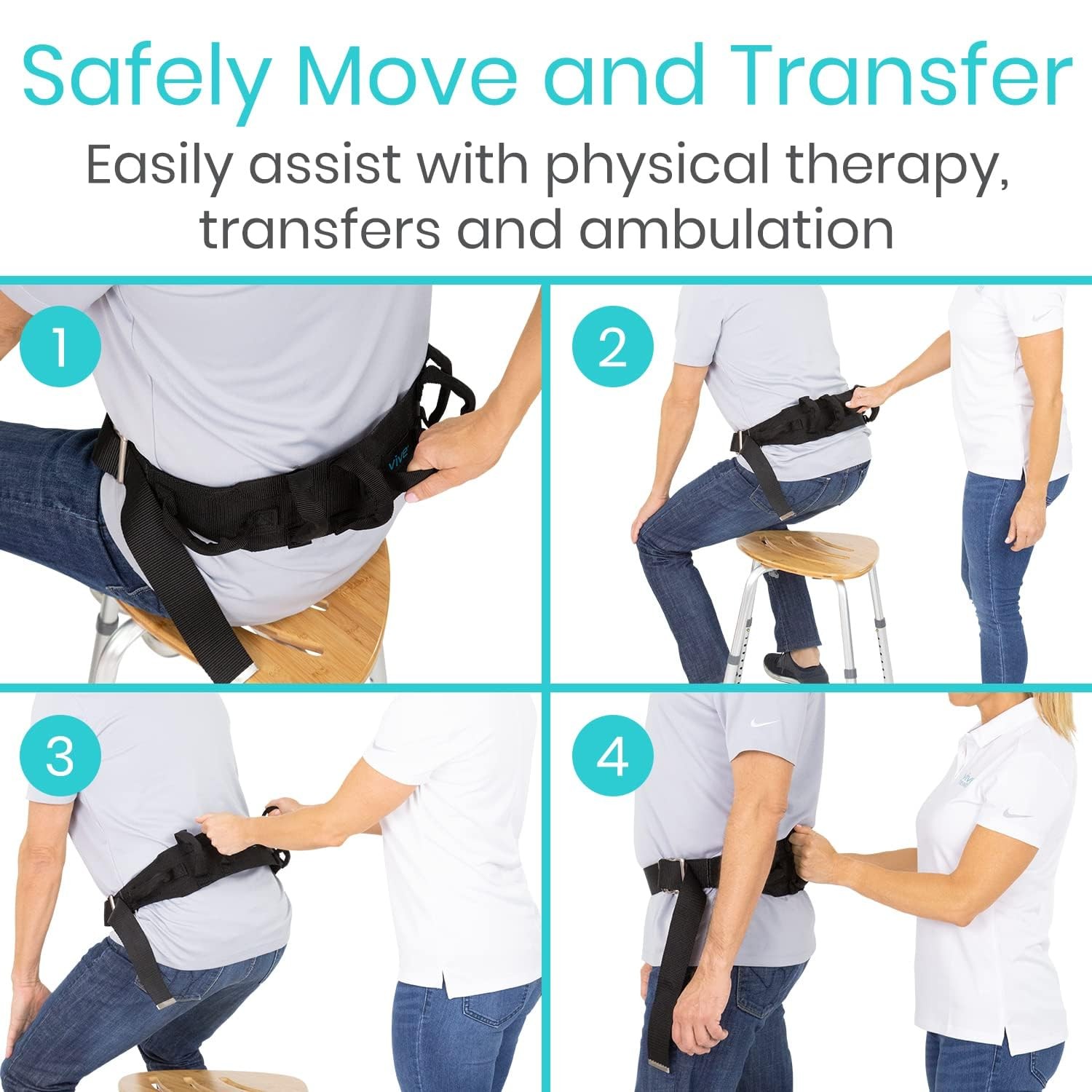 Gait Belt Transfer Belt with Handles – 300Lbs Capacity for Patient Assist