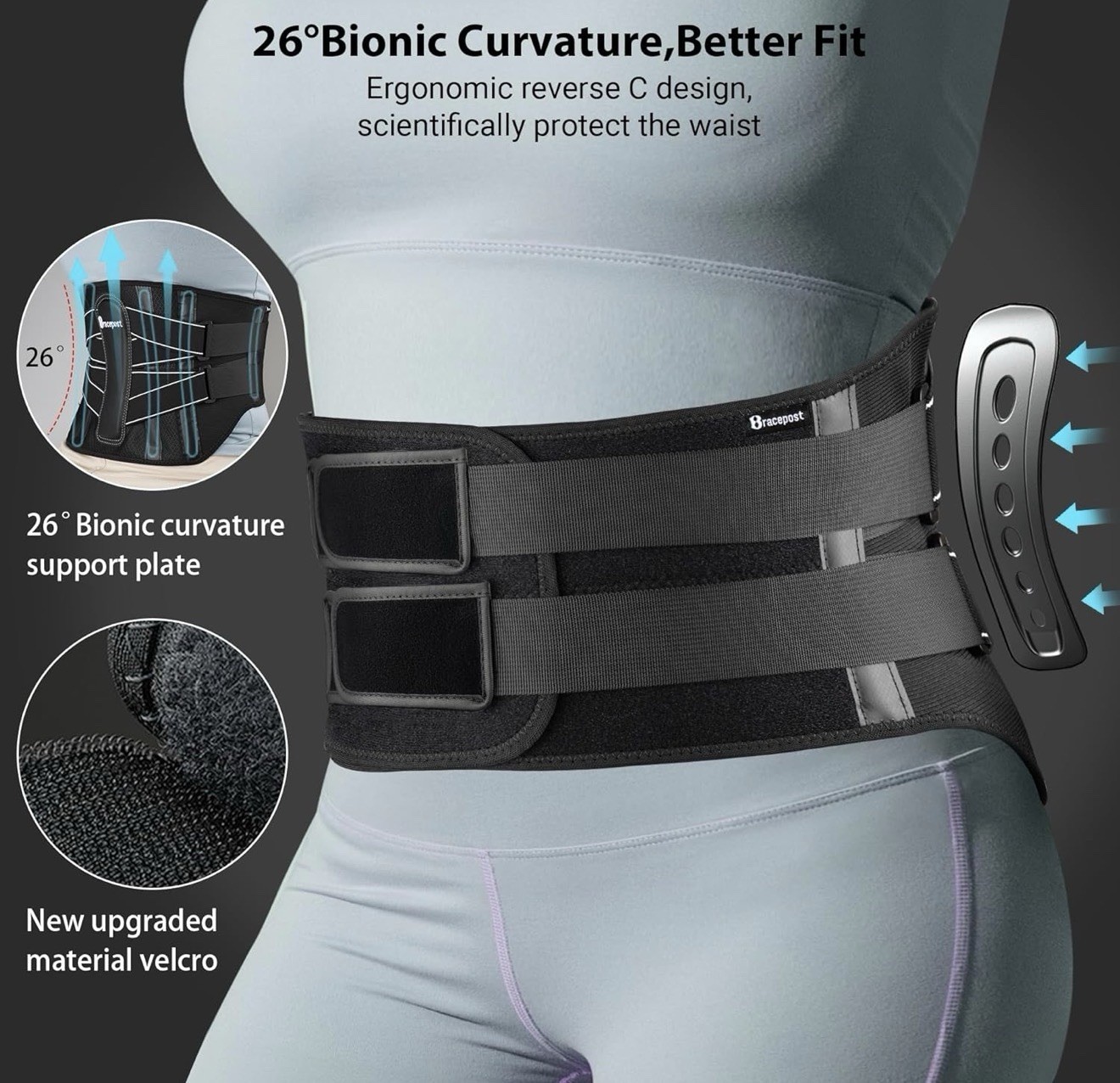 Bracepost Lower Back Brace Hot Cold Ice Pack Lumbar Support Belt Large