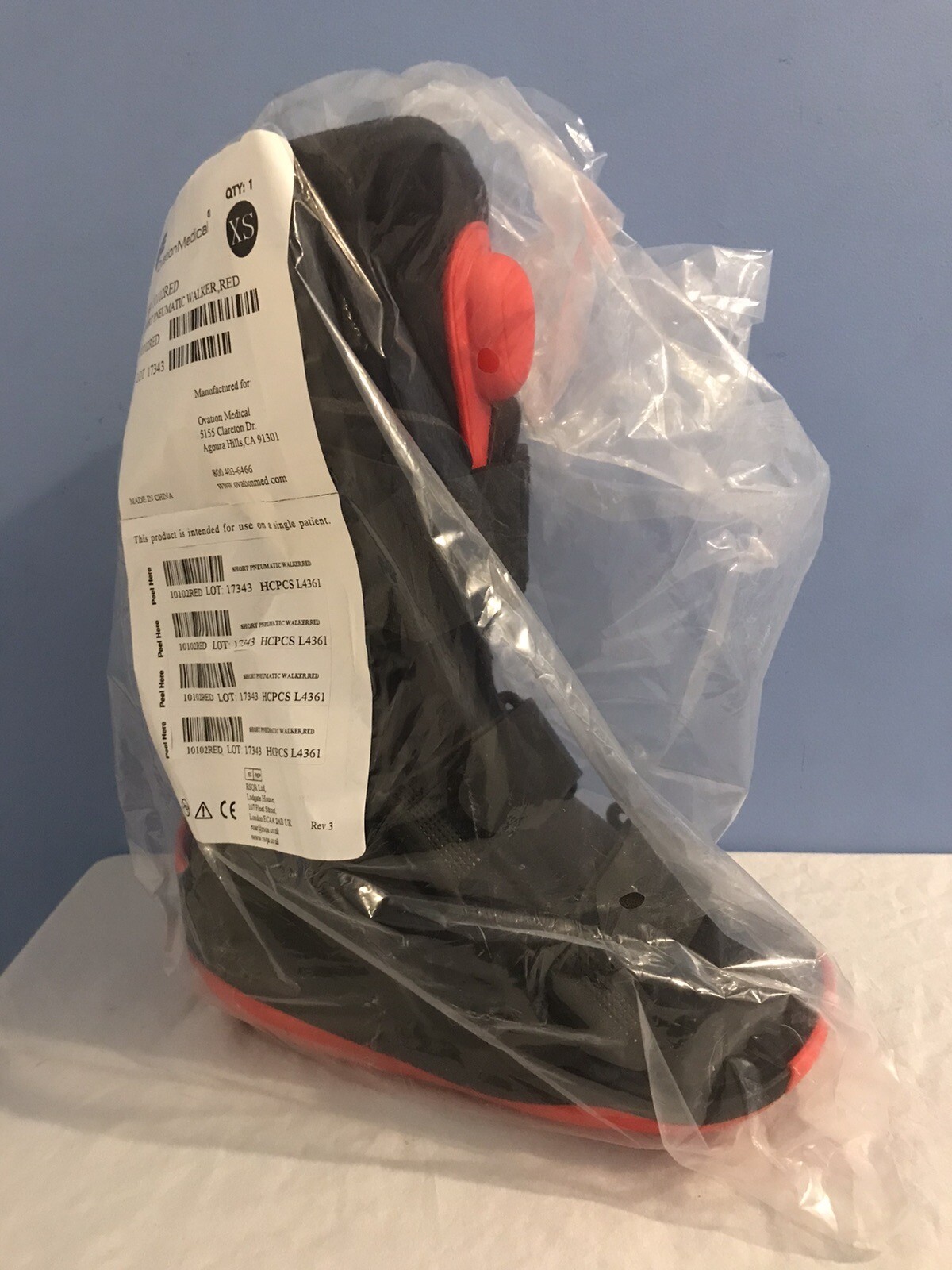 NEW Ovation Medical Gen2 Walking Boot Pneumatic Pump Short Red & Black Size XS