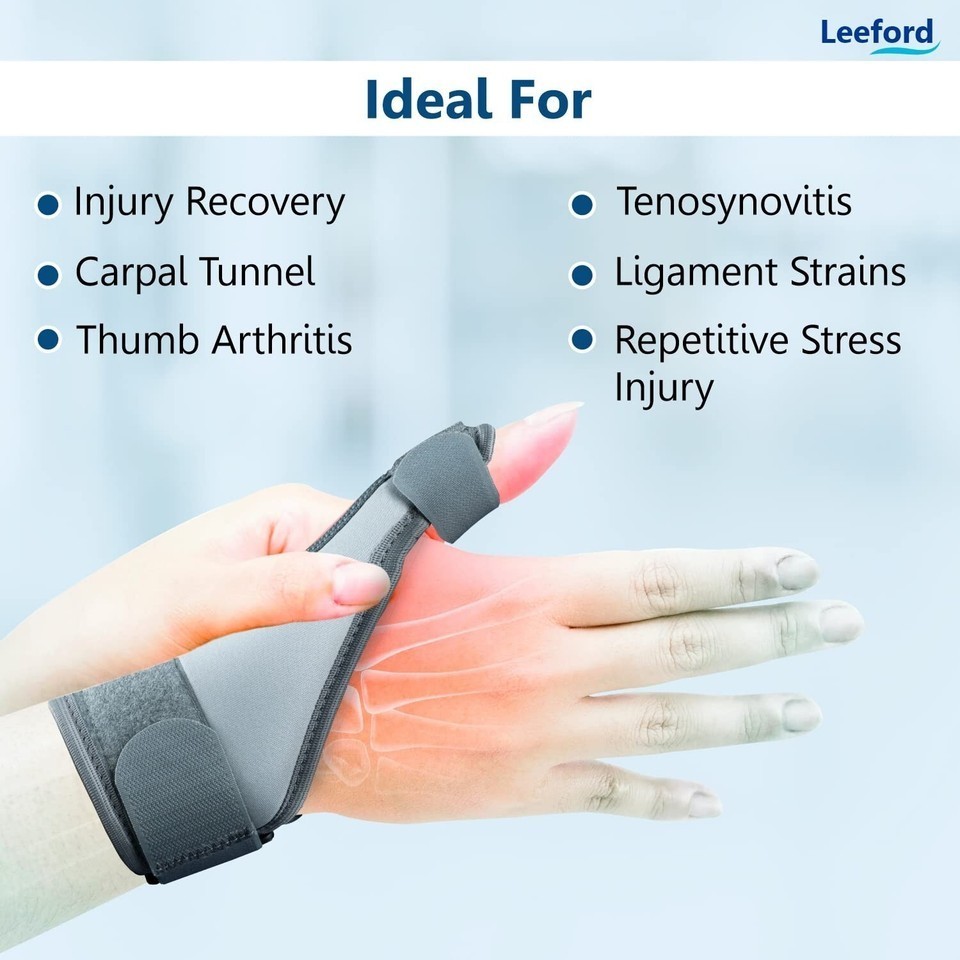 LEEFORD Polyurethane Thumb Splint Support For Right & Left Hands Color Grey