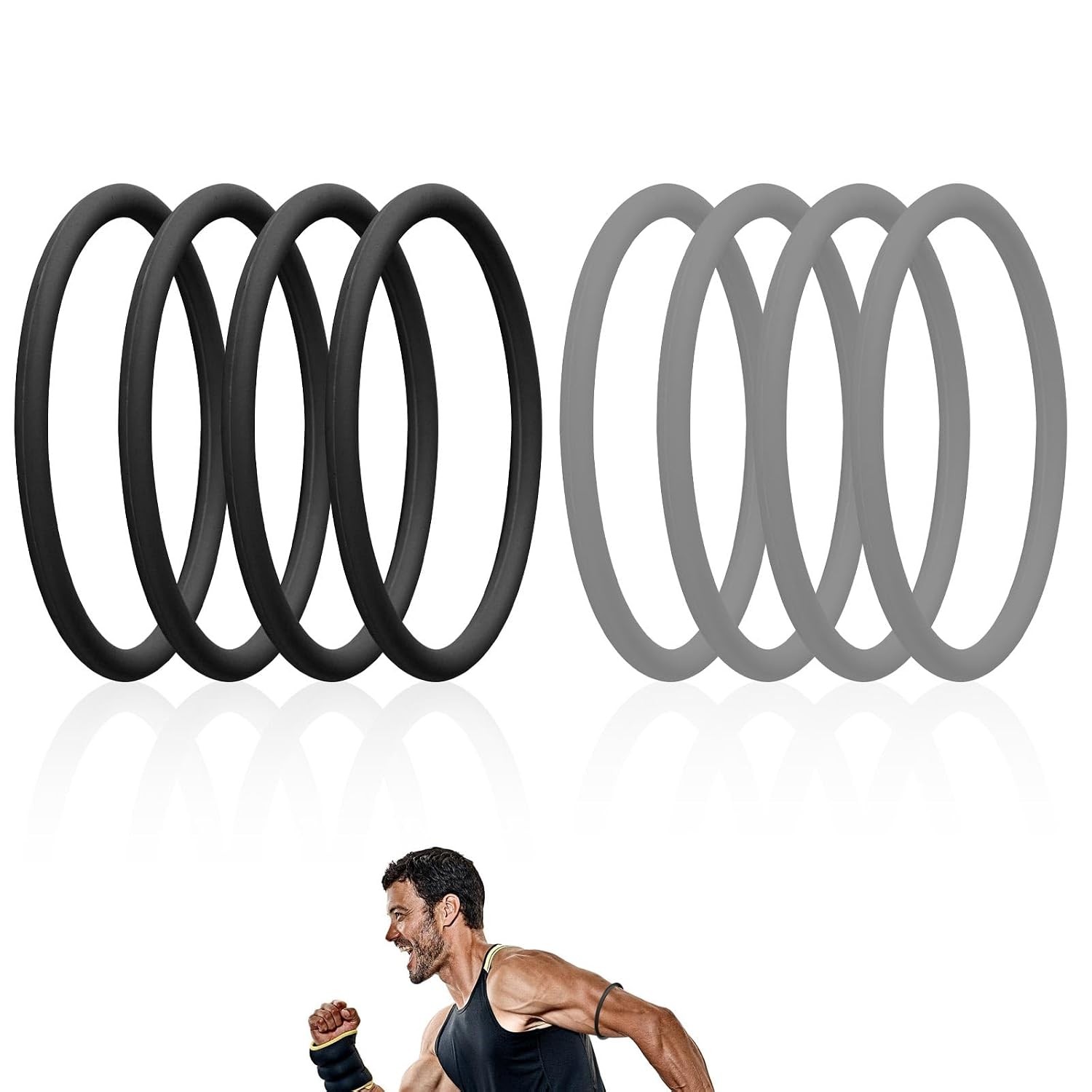4pcs Patellar Tendon Support Straps, Silicone Patella Bands Fixed Leg Black Gray