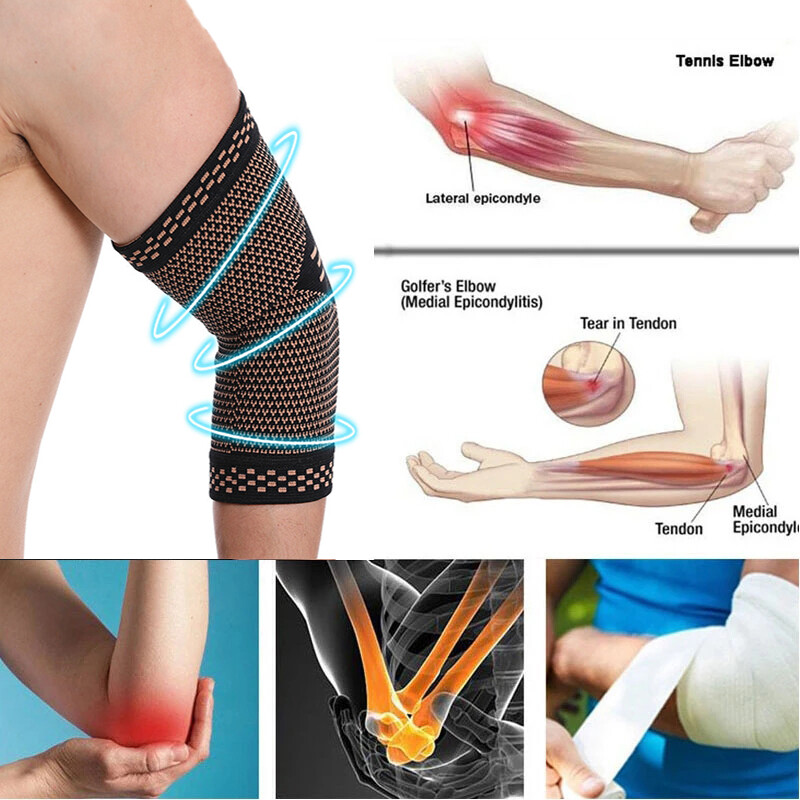 Copper Elbow Brace Compression Sleeve Support Arthritis Tendon Joint Wrap Pain