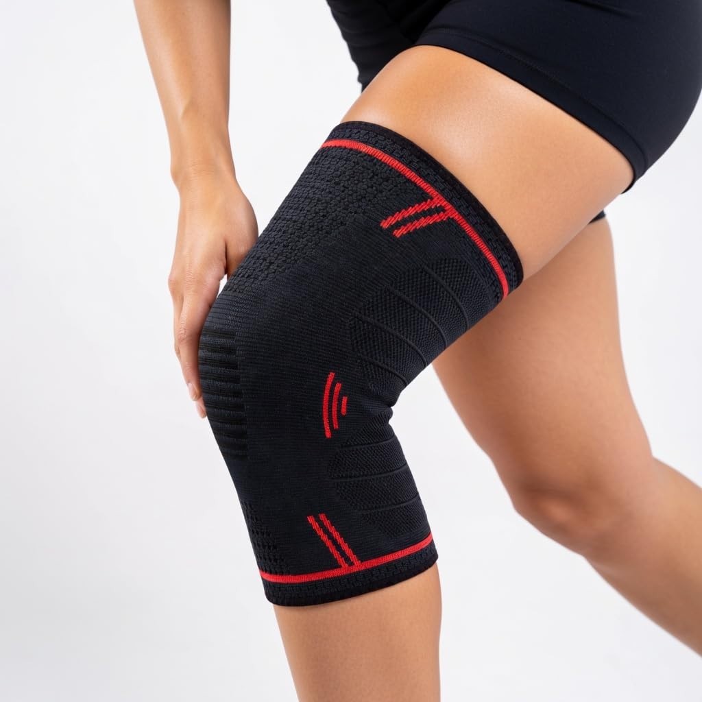 2 Pack Knee Brace Compression Sleeves for Women & Men (Red – Medium)