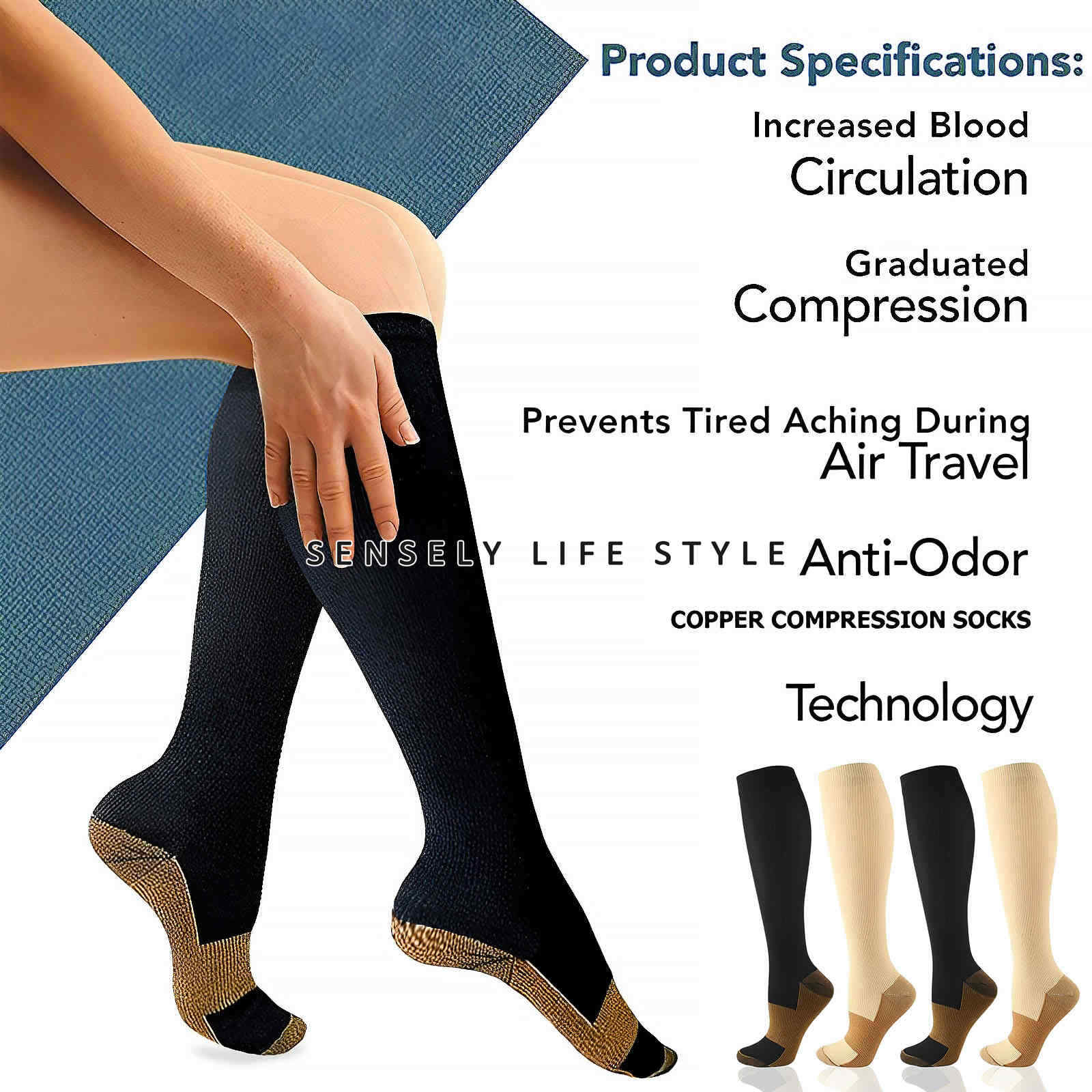 Nylon Compression Socks Support Graduated Stockings Mens Womens 15-20 mmHg -US