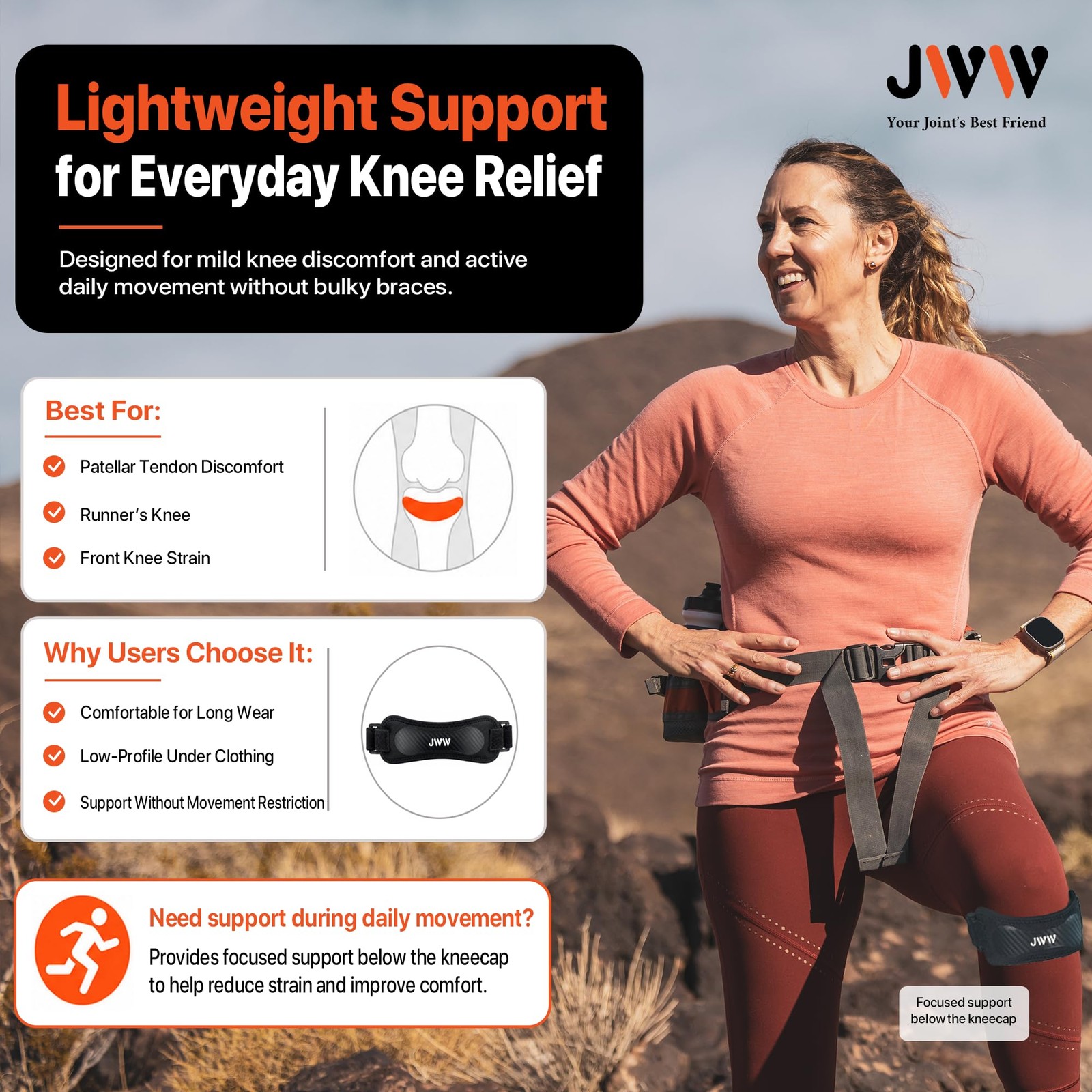 Patellar Tendon Support Strap 2 Pack, Knee Brace for Knee Pain Relief