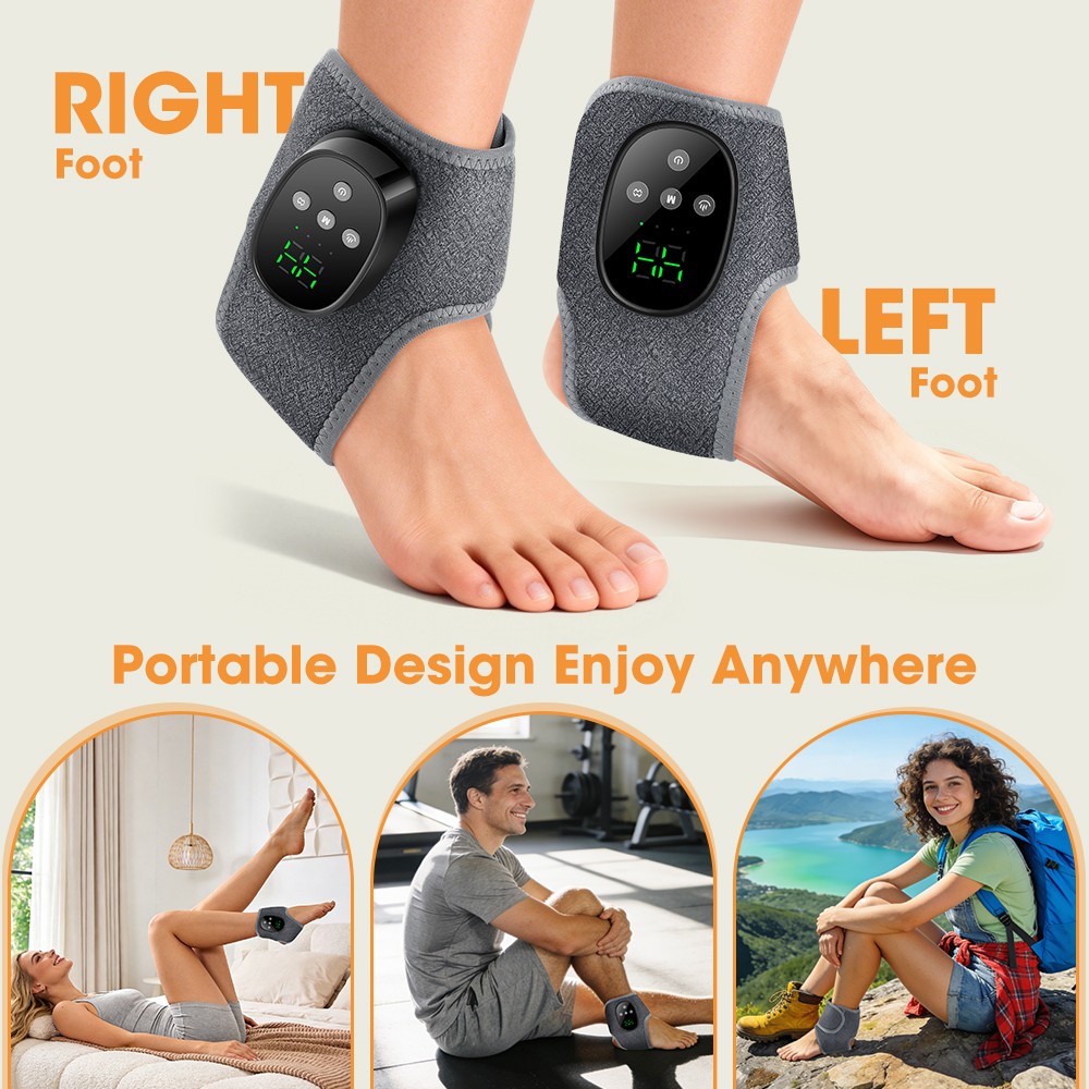 Cordless Ankle 4 Mode Heating & Vibration Ankle Massager Wrap for Pain Relief