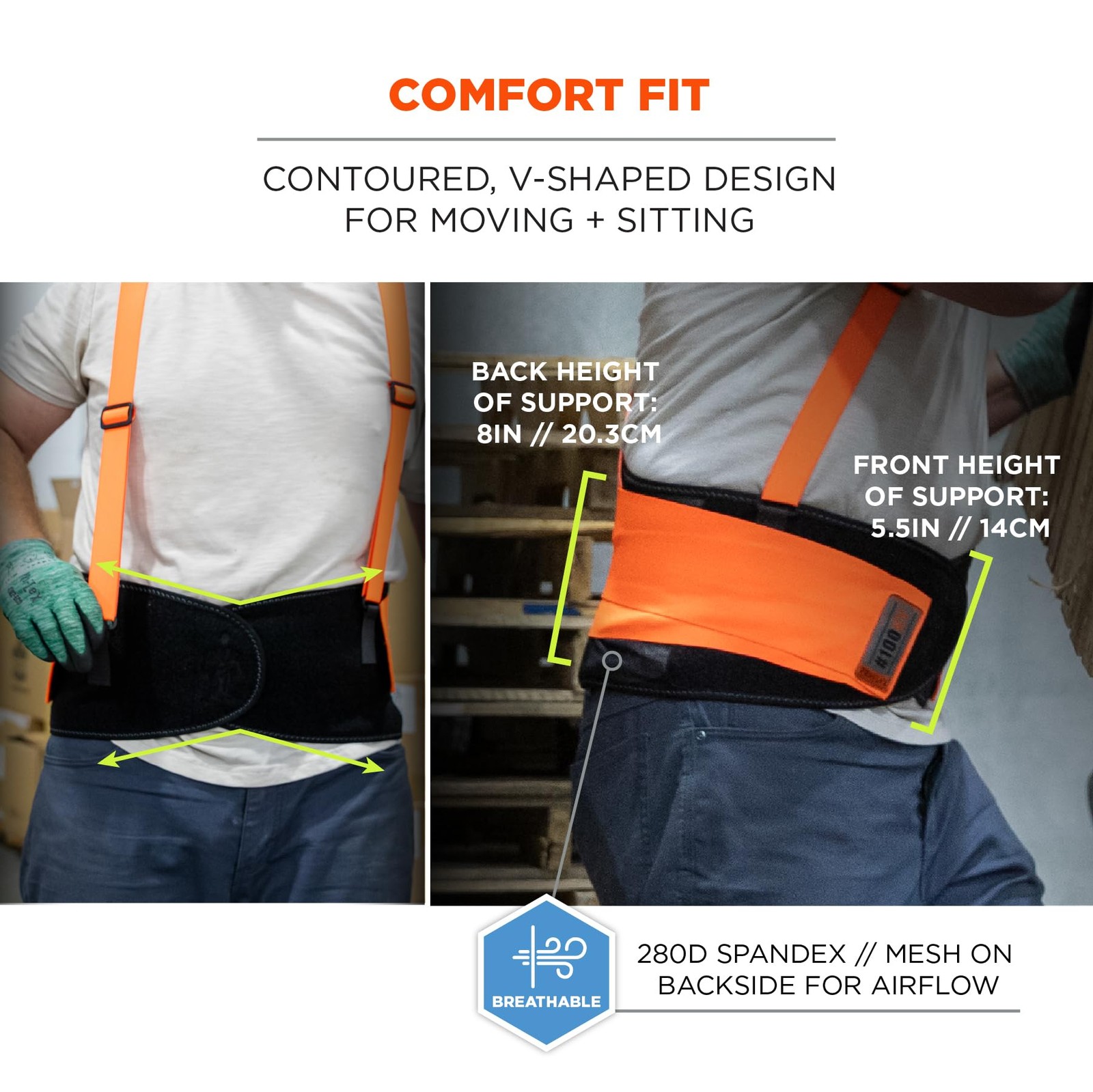 ProFlex 100HV High Visibility Back Support Brace Belt 8 Inch Spandex Straps