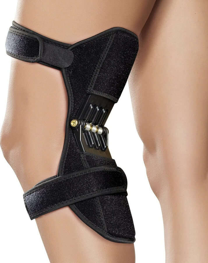 Spring Powered Knee Support Brace, Black, One Size One Pair