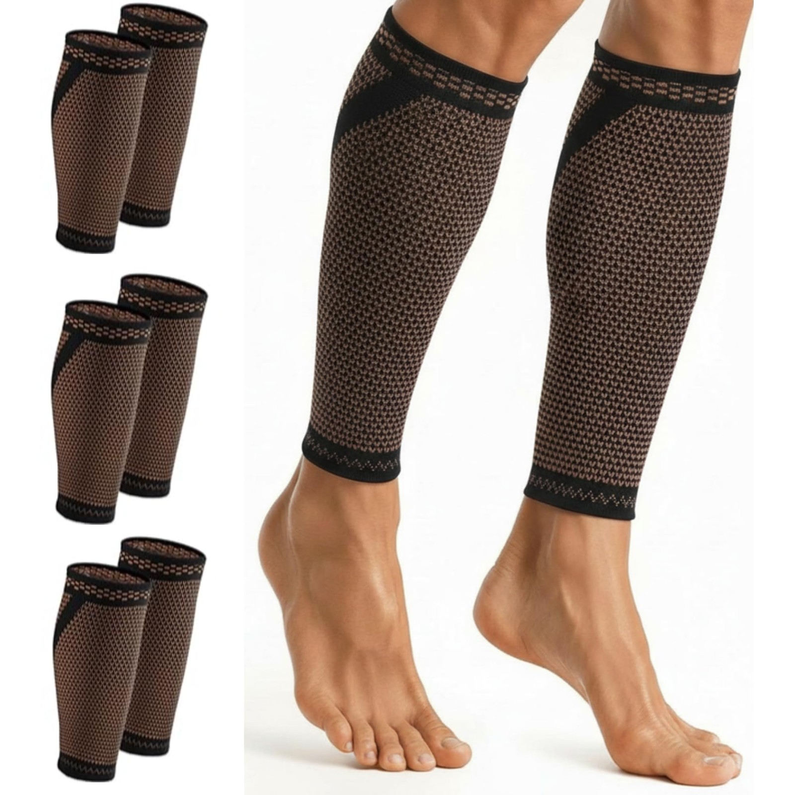 Funnysoft 4 Pairs Copper Calf leg circumference of 15.35 to 17.72 inch, Black