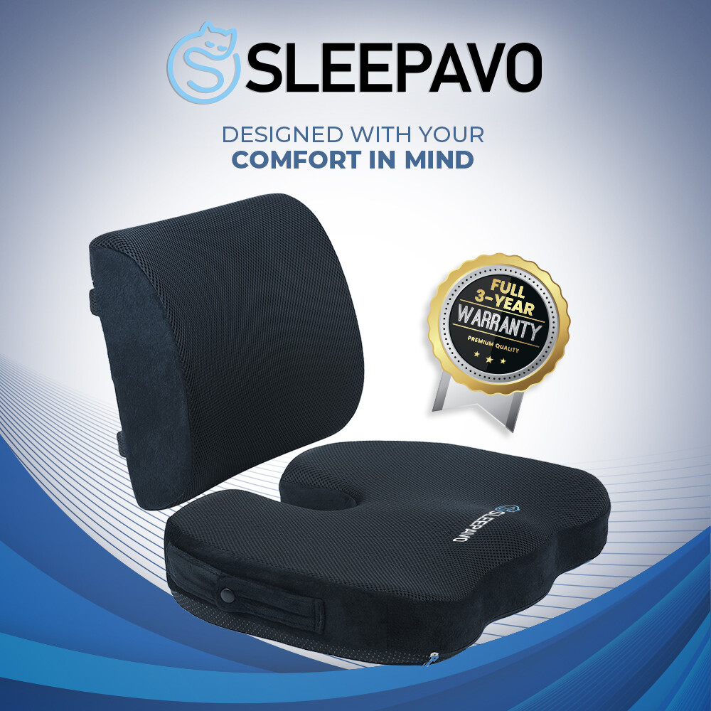 Sleepavo Memory Foam Seat Cushion for Office Chair – Orthopedic Back & Butt