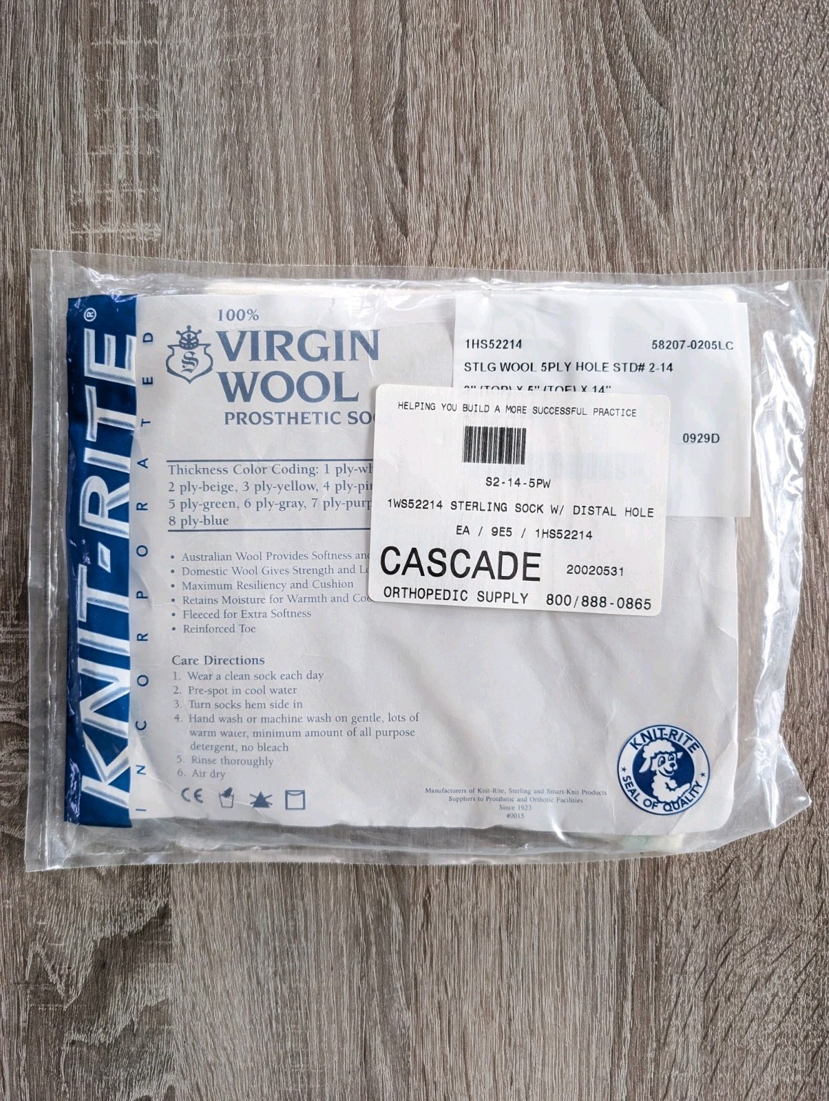 NWT Knit-Rite Virgin Wool Prosthetic Sock 5 Ply 9″ Top 5″ Toe x 14 1HS52214
