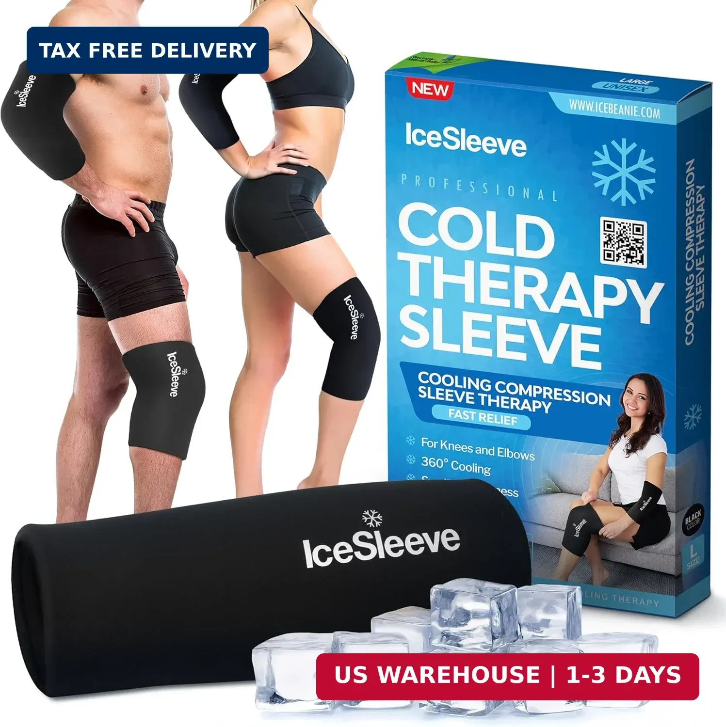 IceSleeve Elbow & Knee Ice Pack Wrap, Reusable Ice Sleeve for Arm & Leg, Flexibl