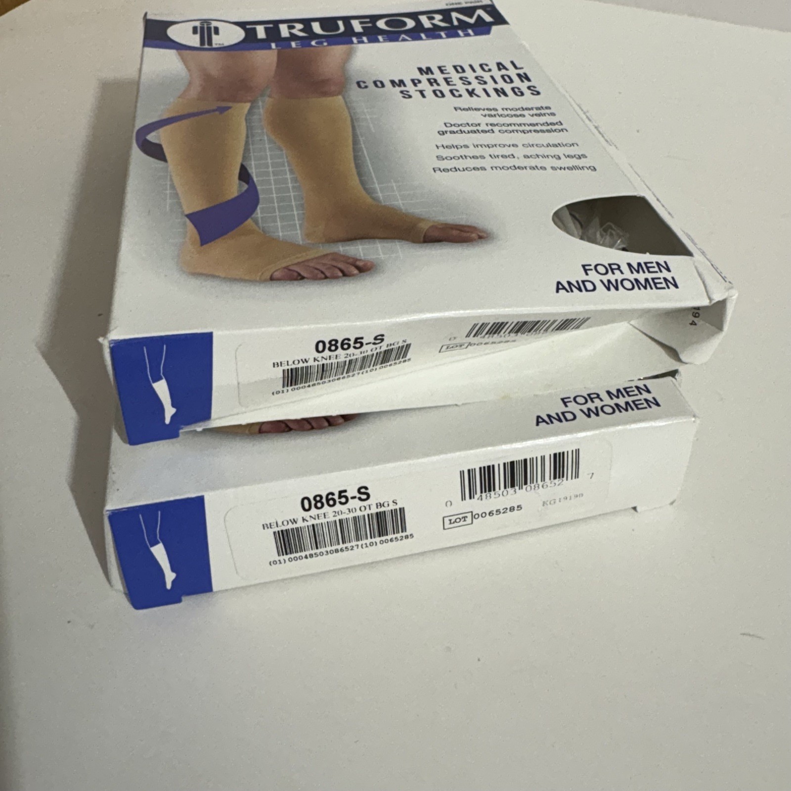 Truform 20-30 Below Knee Compression Stockings Open Toe Beige Small # 0865-S