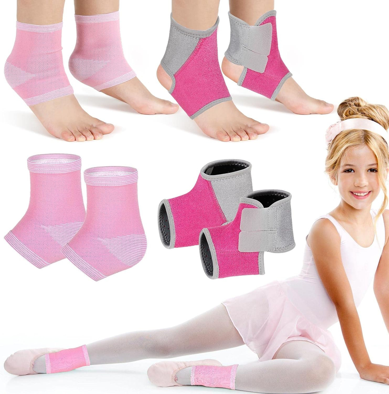 2 Pairs Kids Ankle Brace Set Foot Support Stabilizer Wraps Protector Guard Kn…