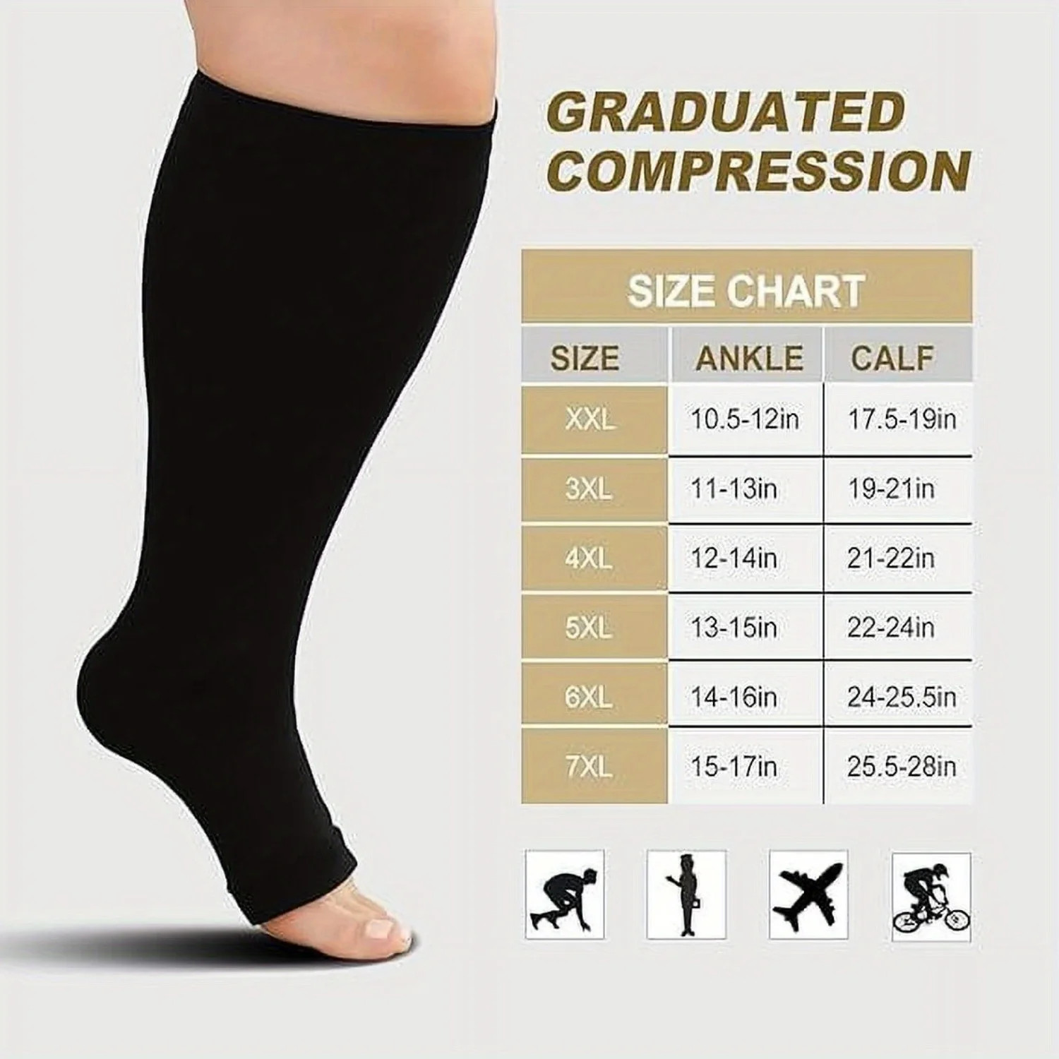 1Pair Toeless Compression Socks for Women Men,Plus Size Compression Socks
