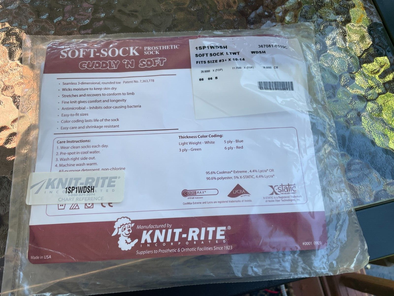 NEW! Knit-Rite Soft Sock Prosthetic 1SP1WDSH #3+ x 10-14