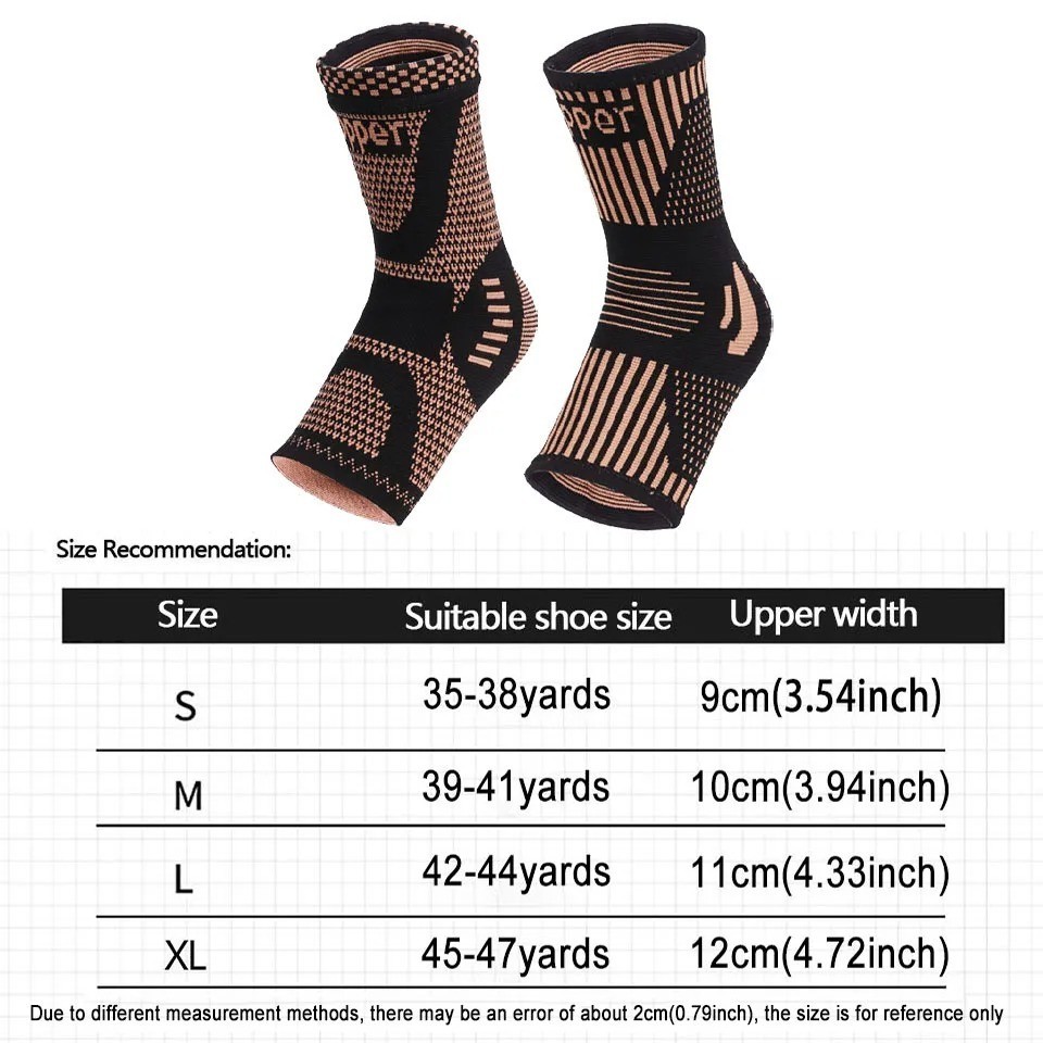 Copper Ankle Support Brace Sleeve Socks Elastic Foot Pain Relief