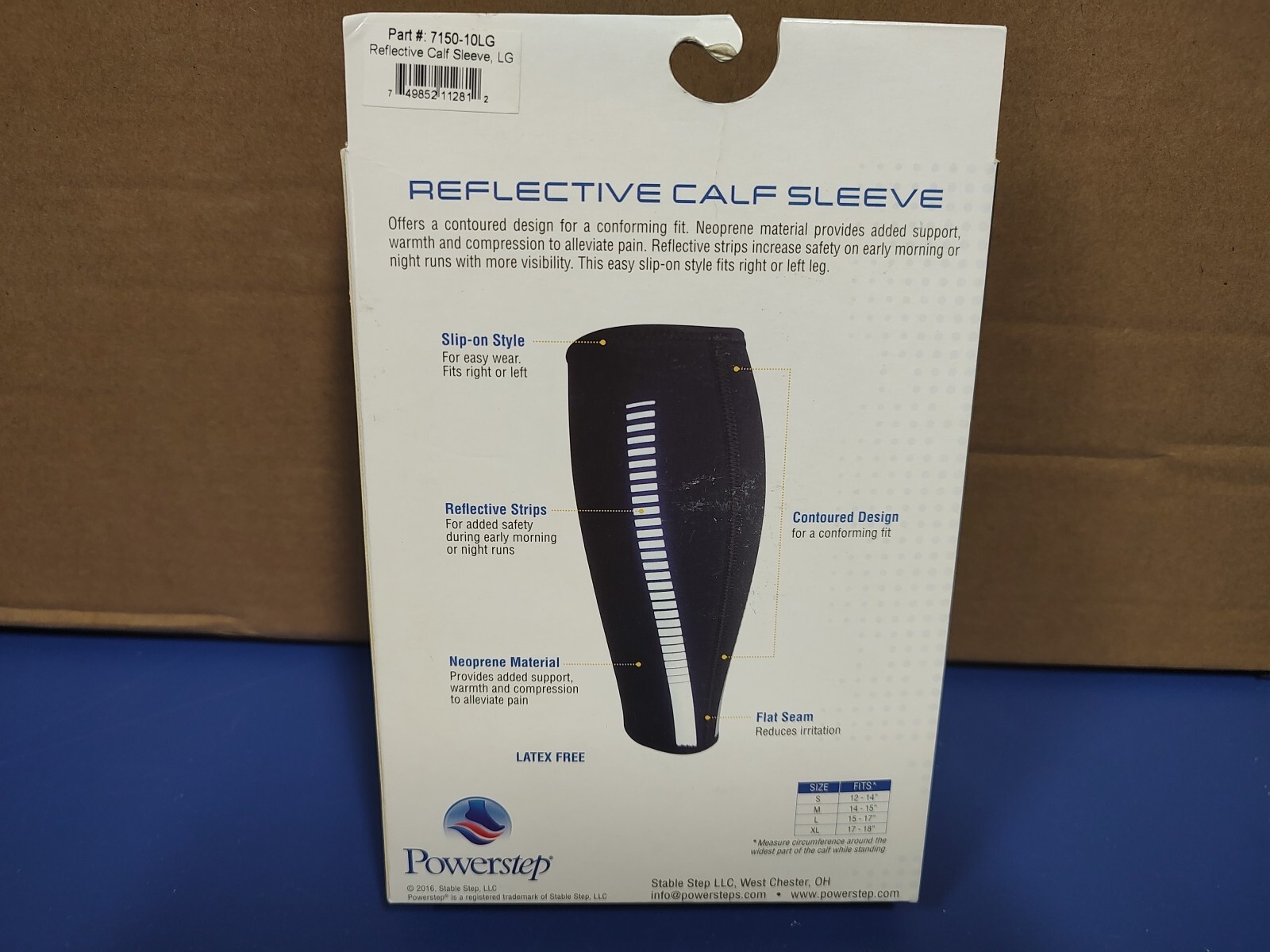 PowerStep Reflective Calf Sleeve Black – 7150-10LG, Black,Large