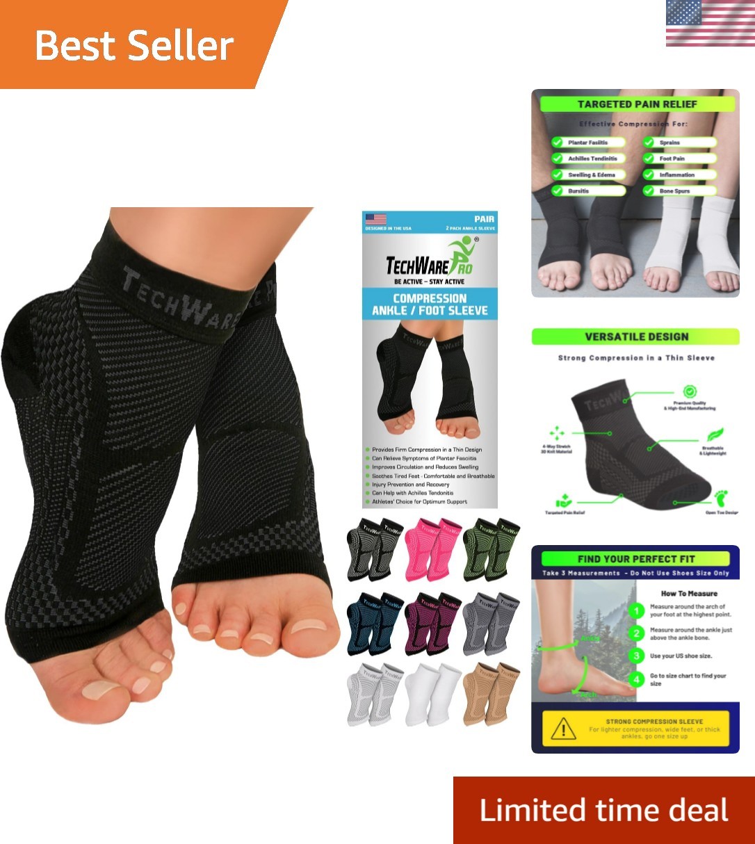 Plantar Fasciitis Compression Sleeve – Supports Feet, Reduces Swelling – L/XL