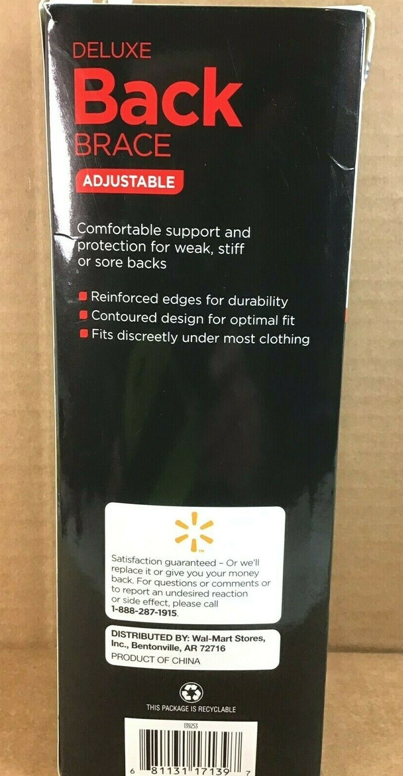 Equate DELUXE ADJUSTABLE BACK BRACE NEW ONE SIZE UNISEX BLACK COLOR – D19