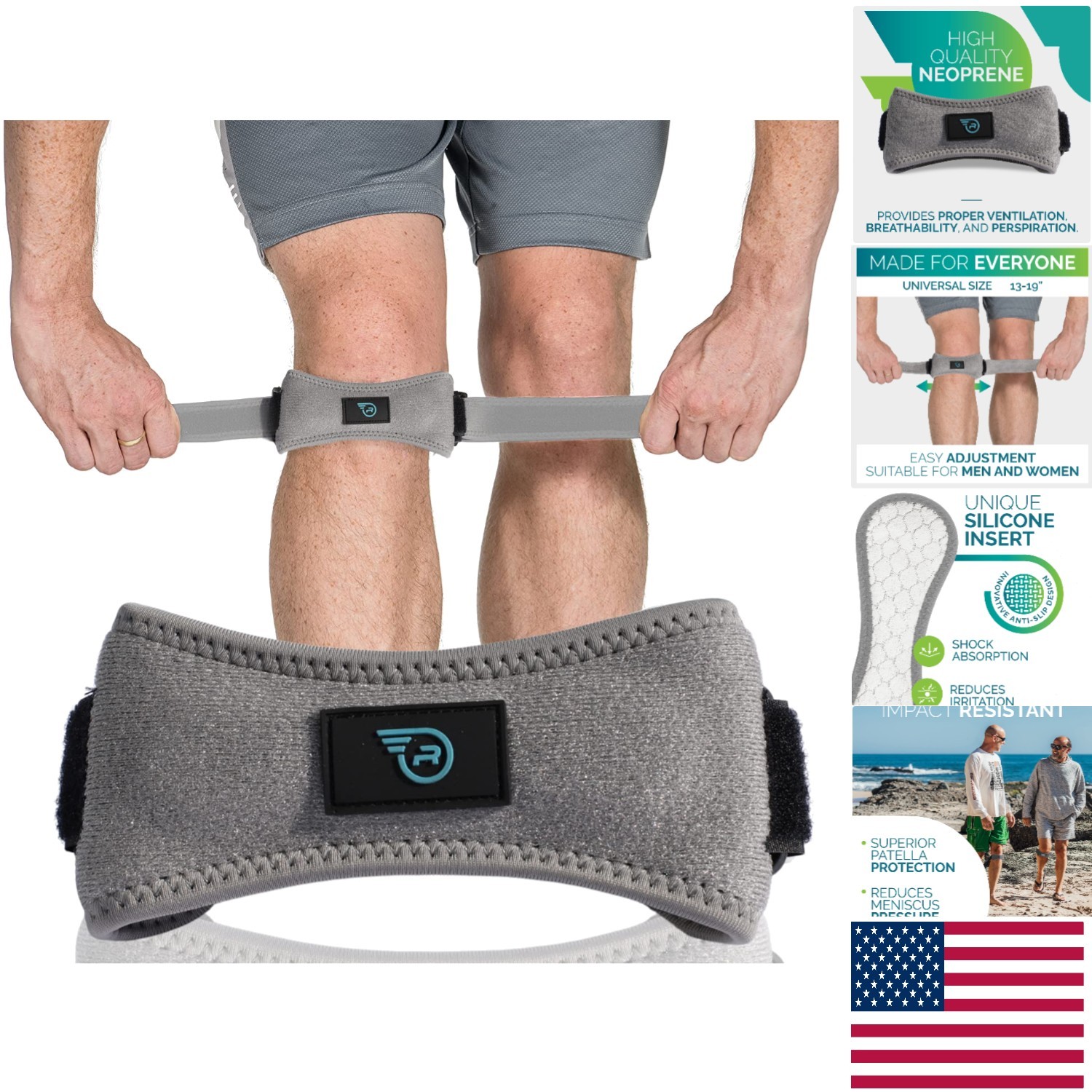 Lightweight Knee Brace for Running & Sports – Adjustable Patella Support in Grey