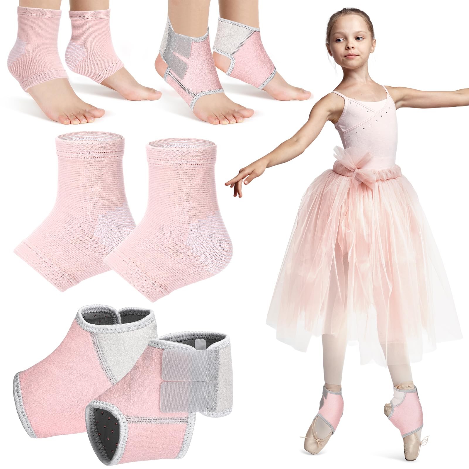 2 Pairs Kids Ankle Brace Set Foot Support Stabilizer Wraps Protector Pink Large