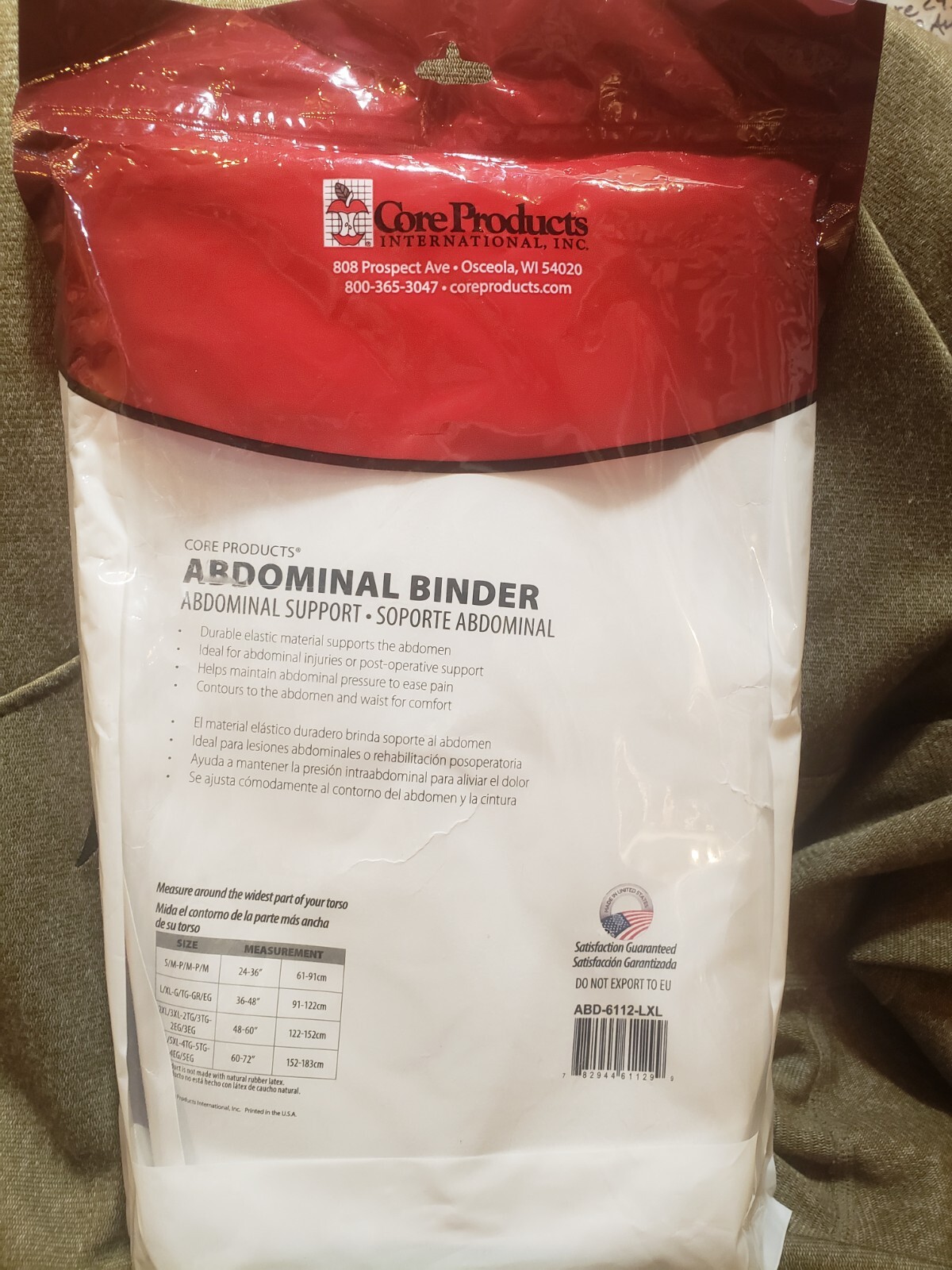 ⁹Core Products 12″ Abdominal Stability Binder Ideal for Injury, Post Surgery