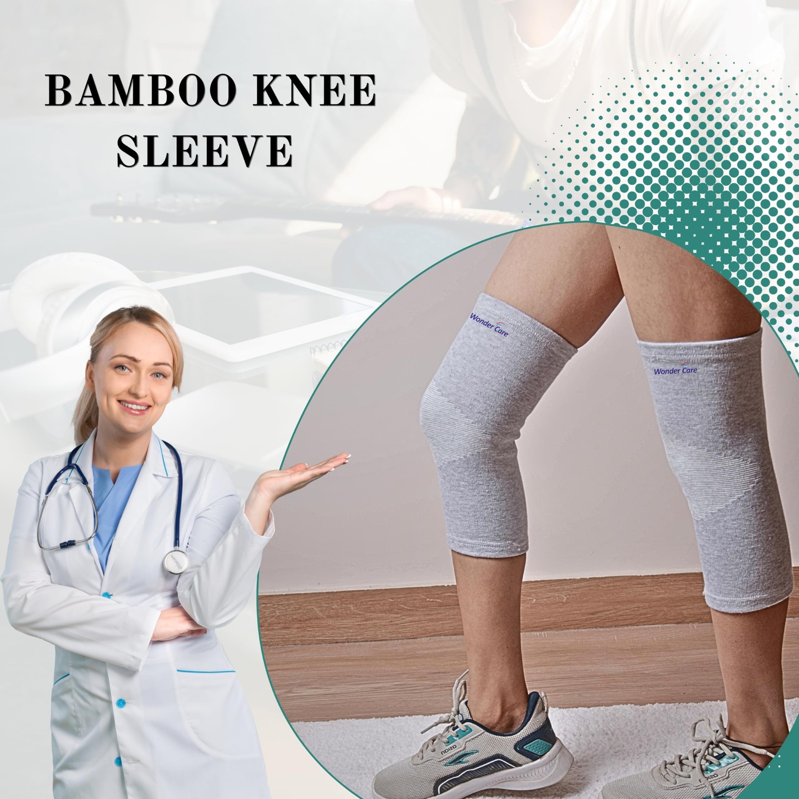 Wonder Care 2-Pack Bamboo Knee Compression Sleeve for Men and XXX-Large, Grey