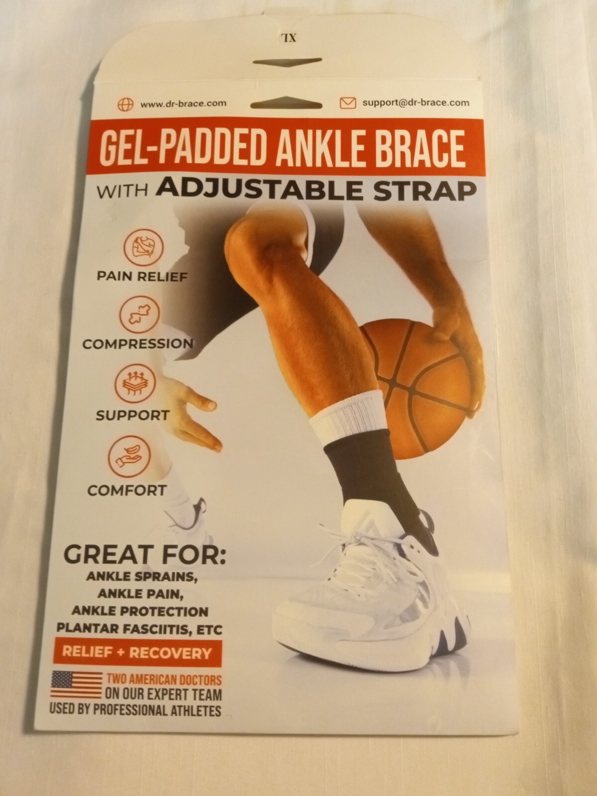 Dr Brace Ankle Brace XL gel padded adjustable strap black compression New