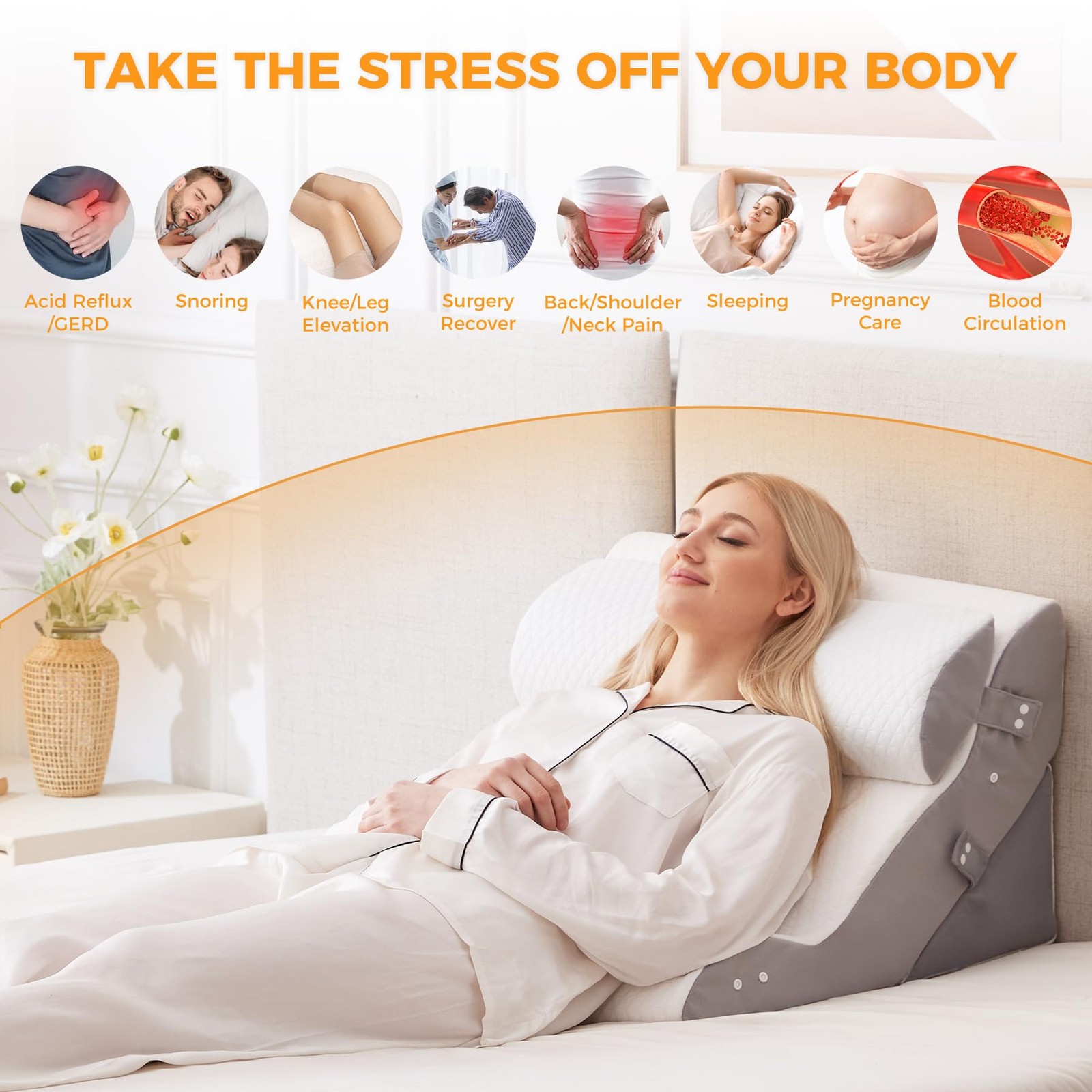 3PCS Wedge Pillow Set for After Surgery, Adjustable Back Pillow for Bed Sitting