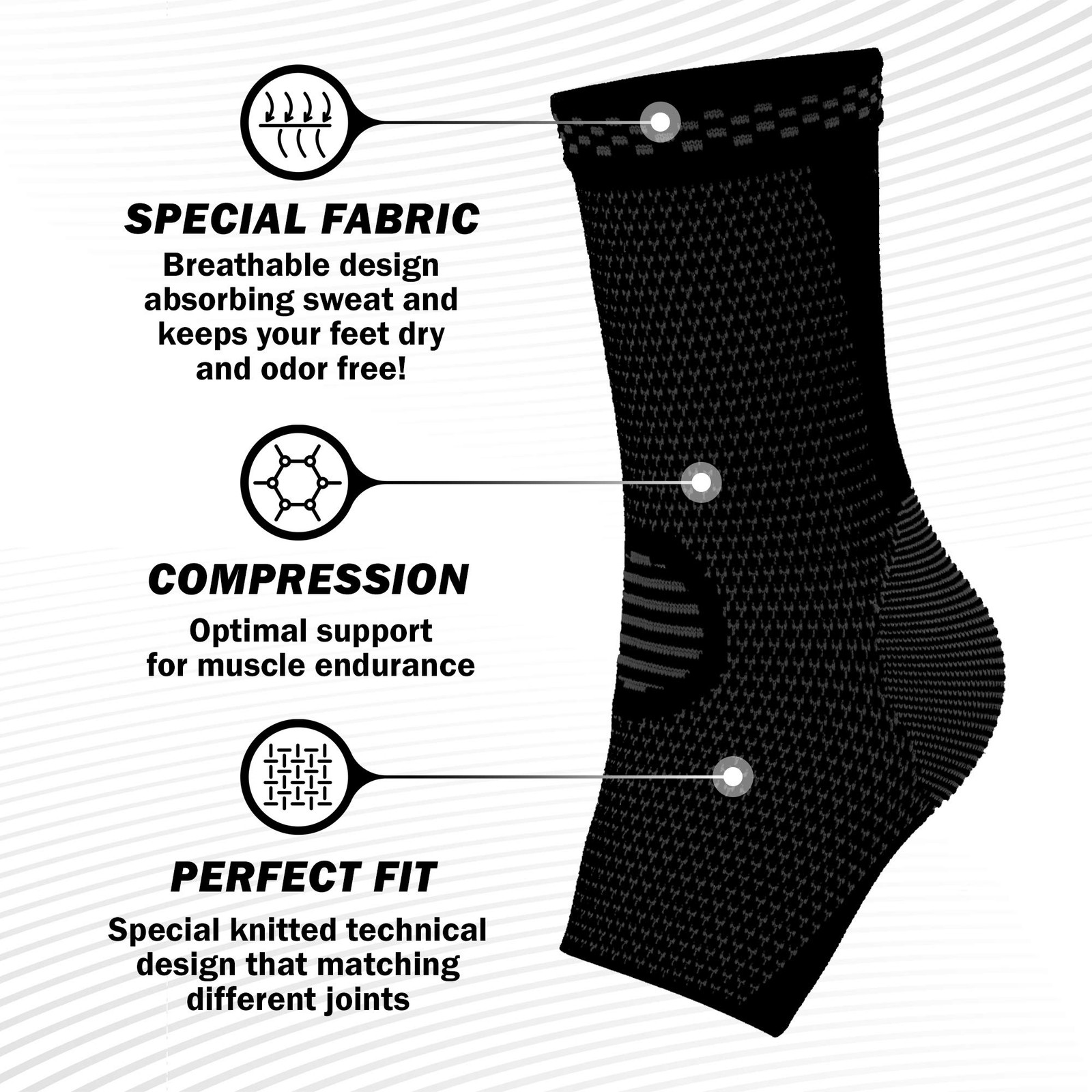 POWERLIX Ankle Brace Compression Support Large(1 Pack), Black